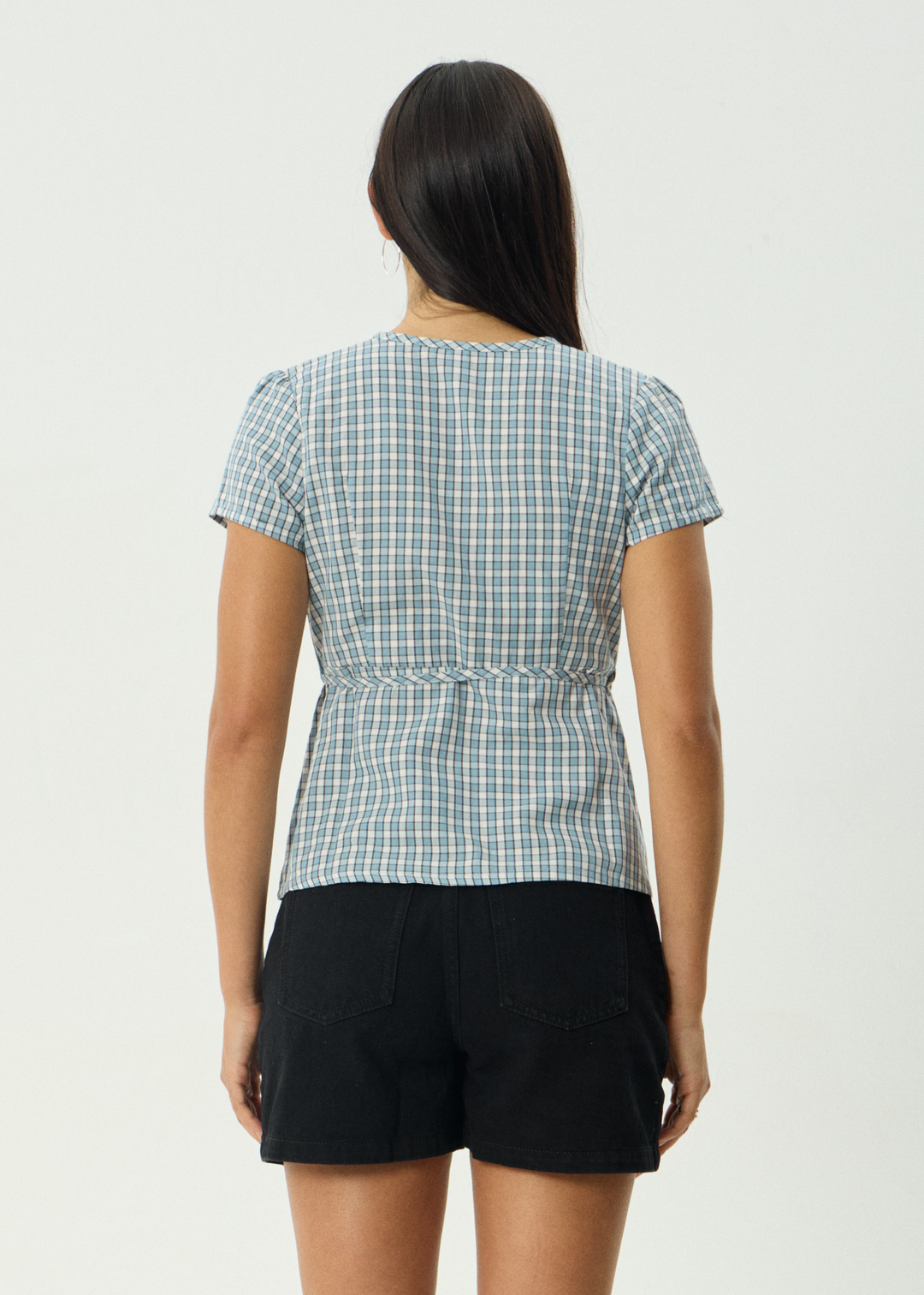 AFENDS Womens Evans - Check Wrap Top - Overcast Check