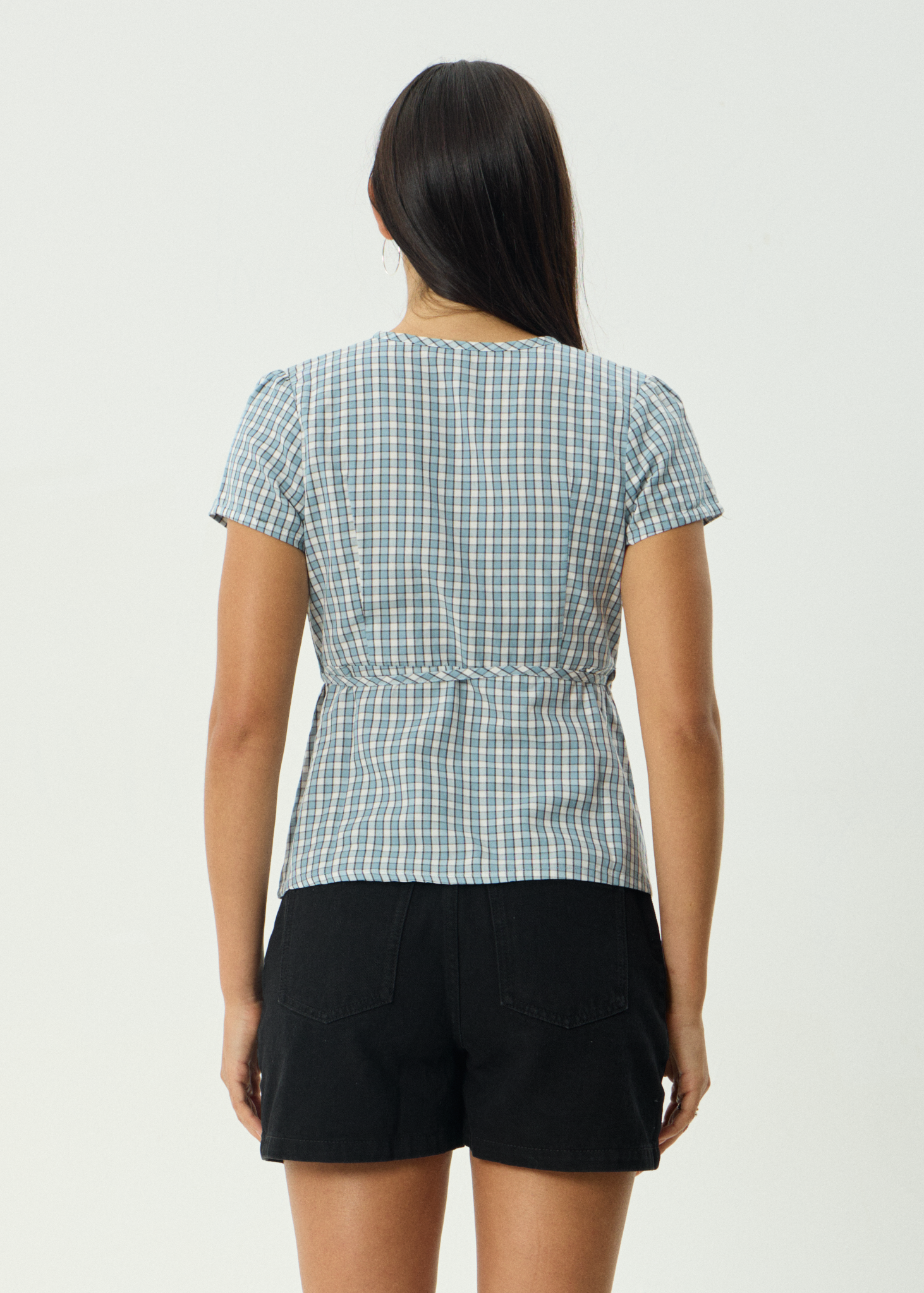 AFENDS Womens Evans - Check Wrap Top - Overcast Check