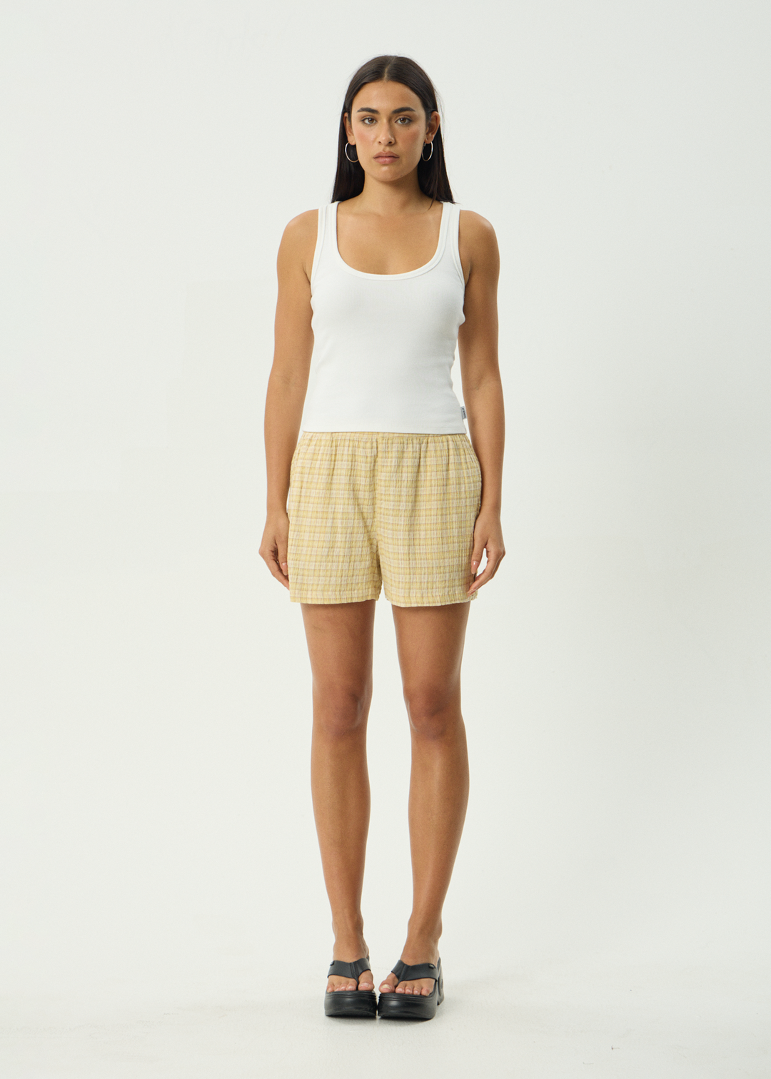 AFENDS Womens Sunday - Seersucker Short - Lemon Check