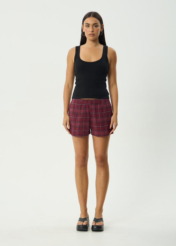 AFENDS Womens Eboni - Seersucker Short - Port Check
