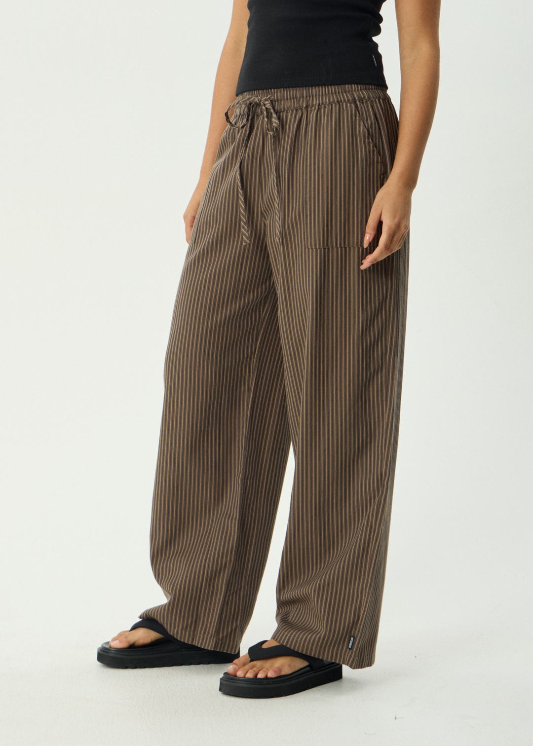 AFENDS Womens Cyrus - Wide Leg Pant - Coffee Stripe