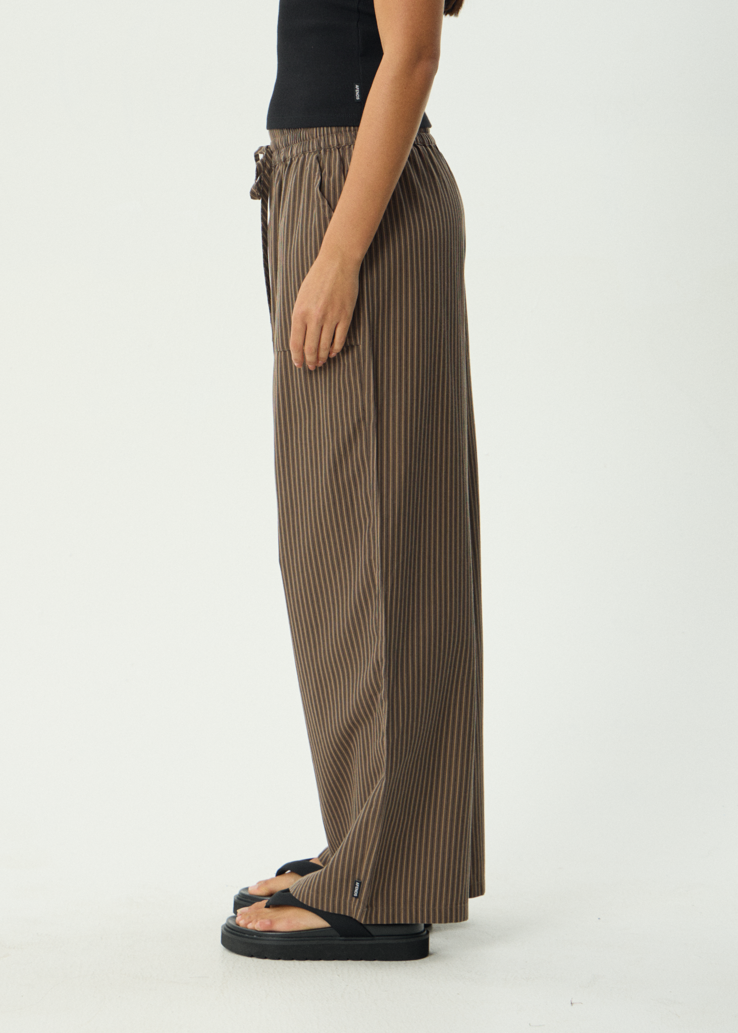 AFENDS Womens Cyrus - Wide Leg Pant - Coffee Stripe