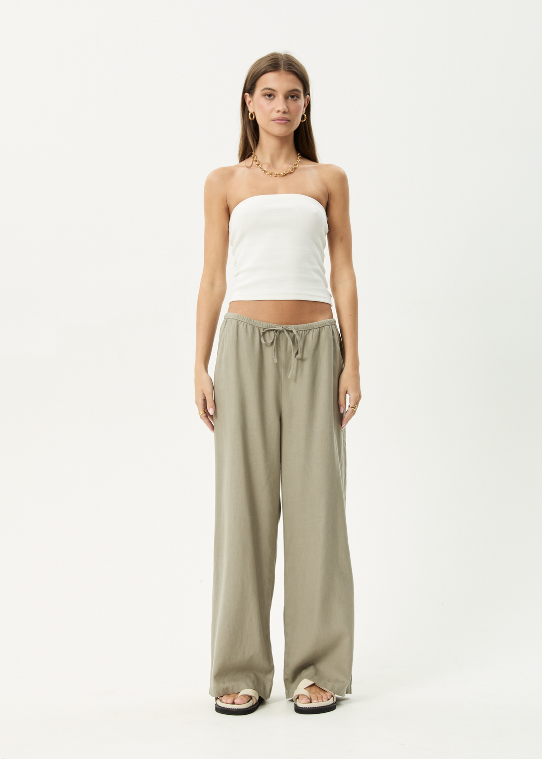 AFENDS Womens Lenni - Wide Leg Pant - Olive