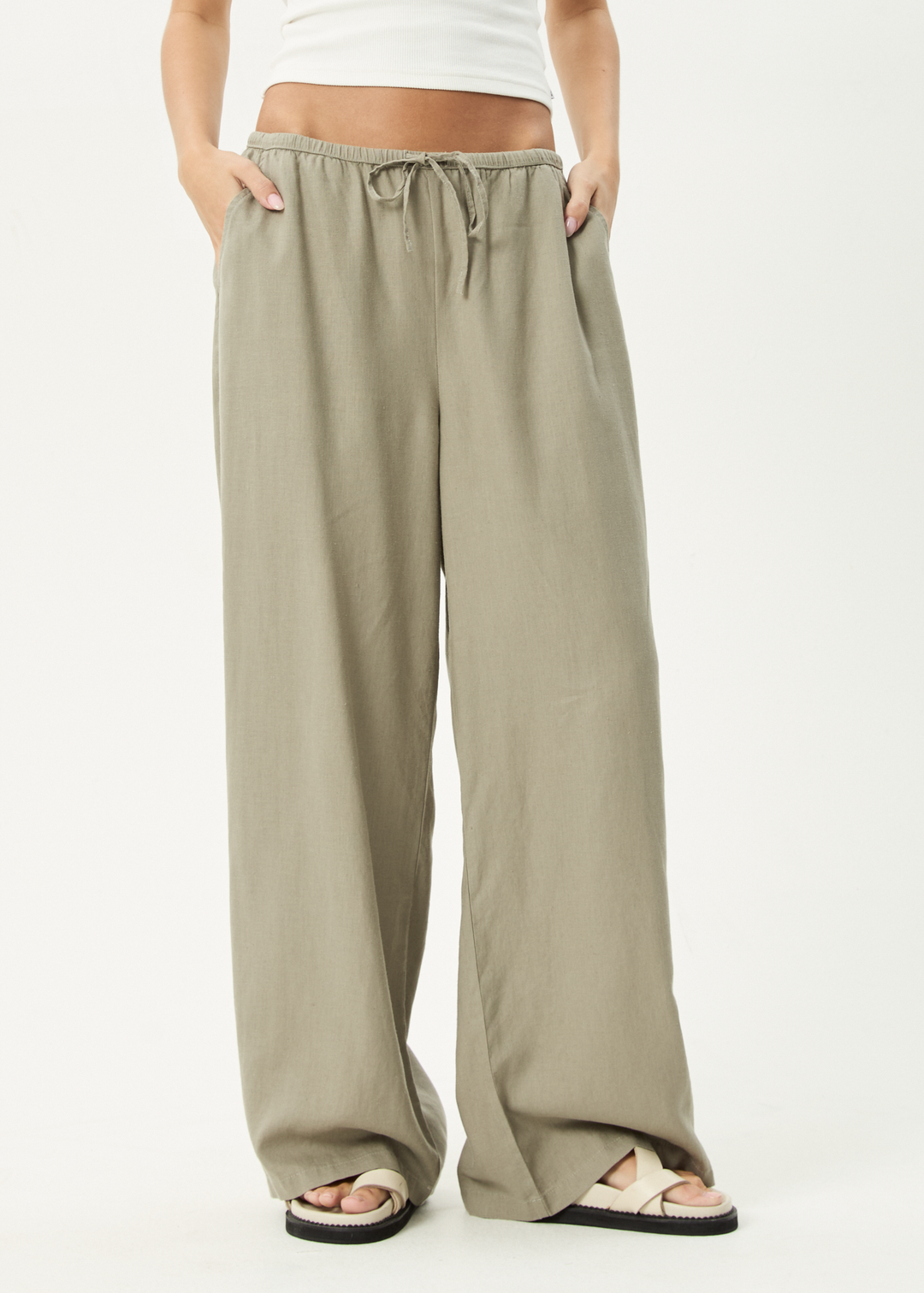 AFENDS Womens Lenni - Wide Leg Pant - Olive