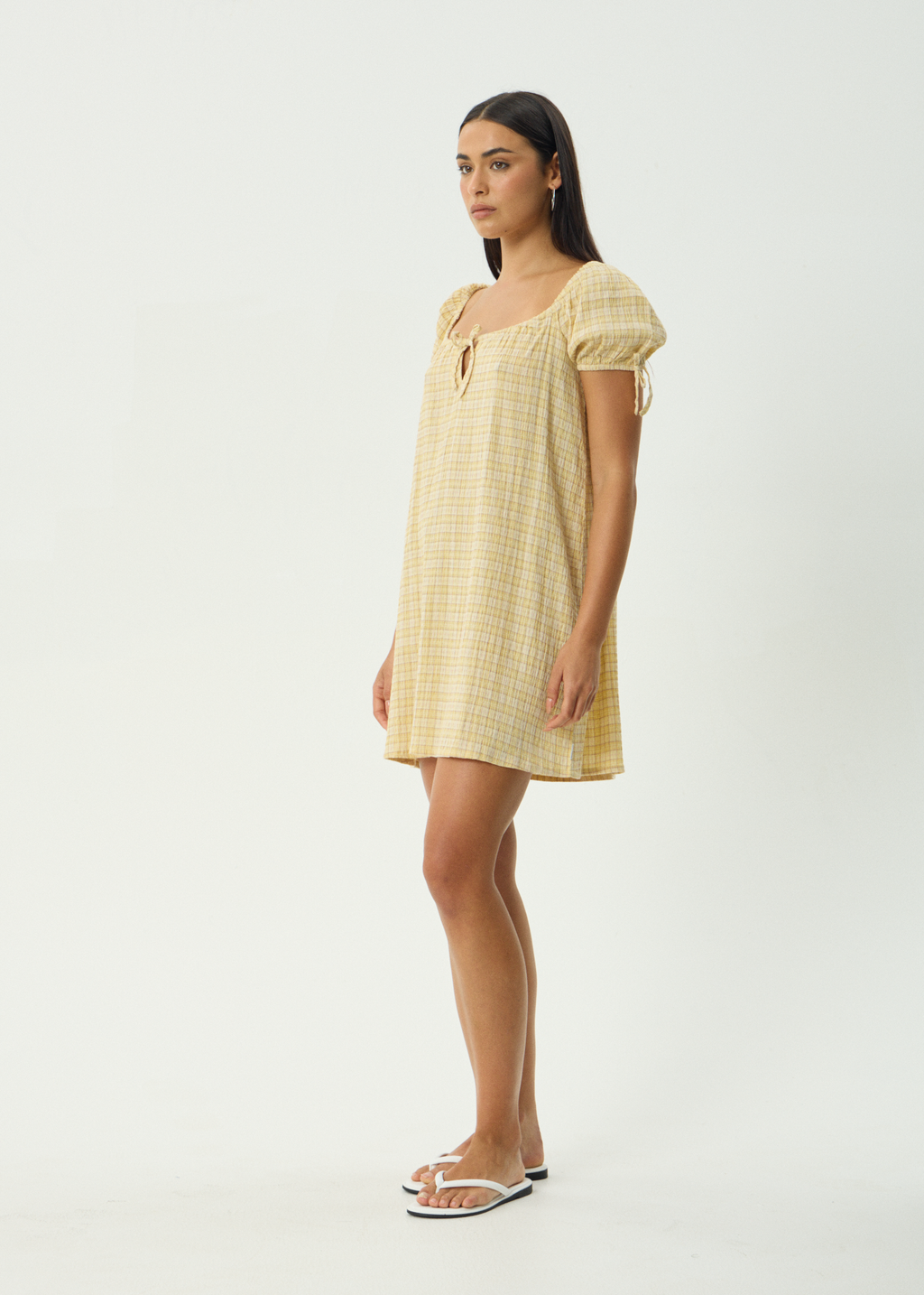 AFENDS Womens Sunday - Seersucker Mini Dress - Lemon Check