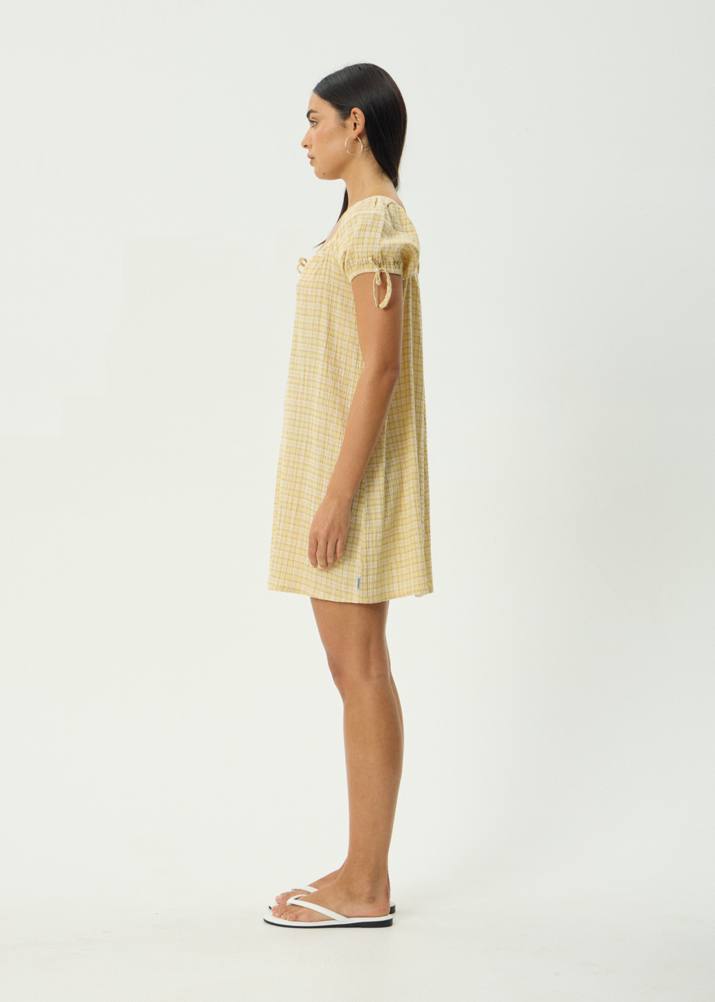 AFENDS Womens Sunday - Seersucker Mini Dress - Lemon Check