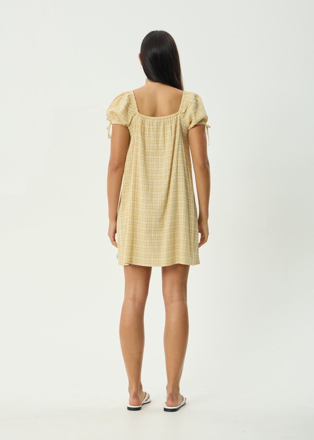 AFENDS Womens Sunday - Seersucker Mini Dress - Lemon Check