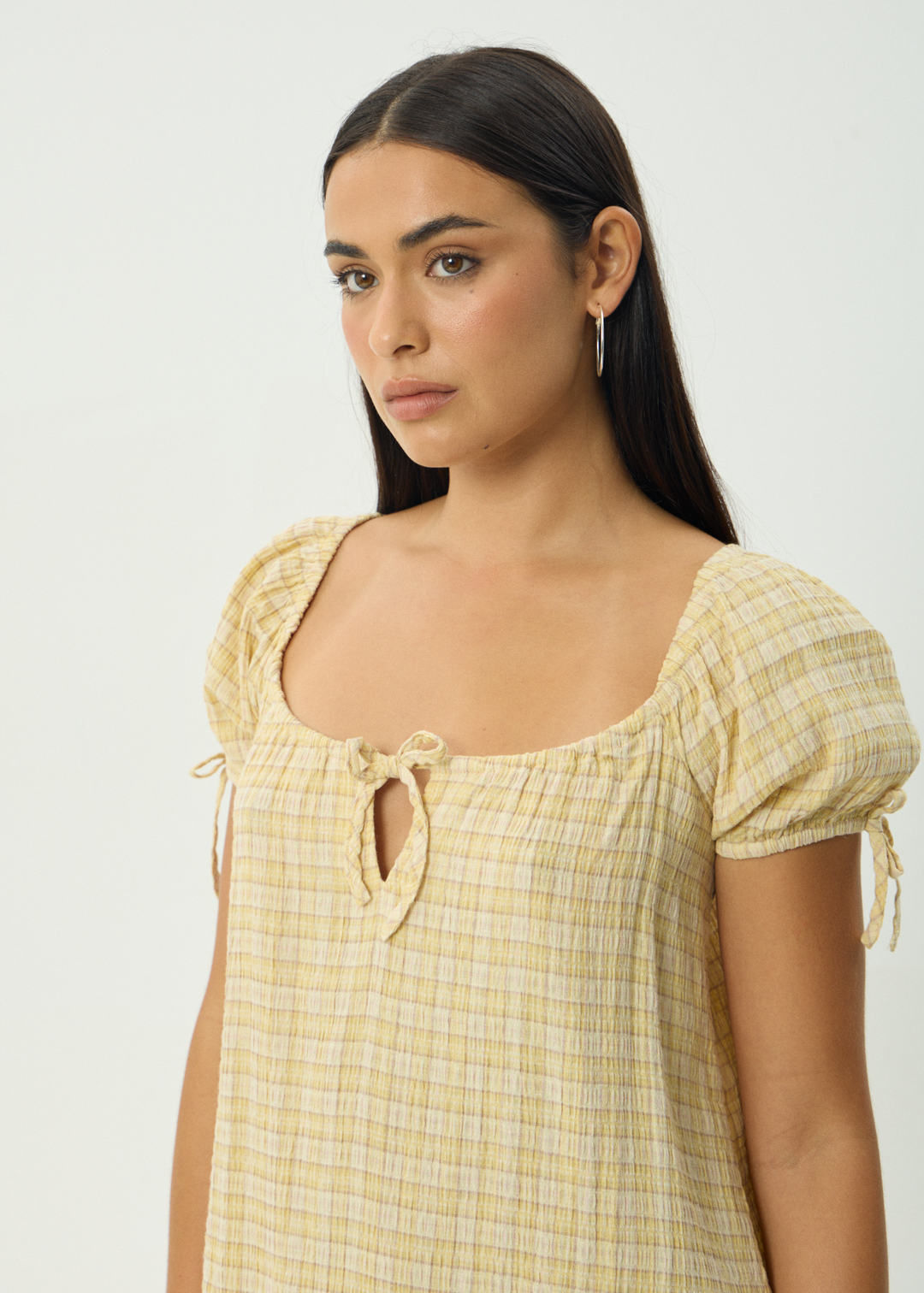 AFENDS Womens Sunday - Seersucker Mini Dress - Lemon Check