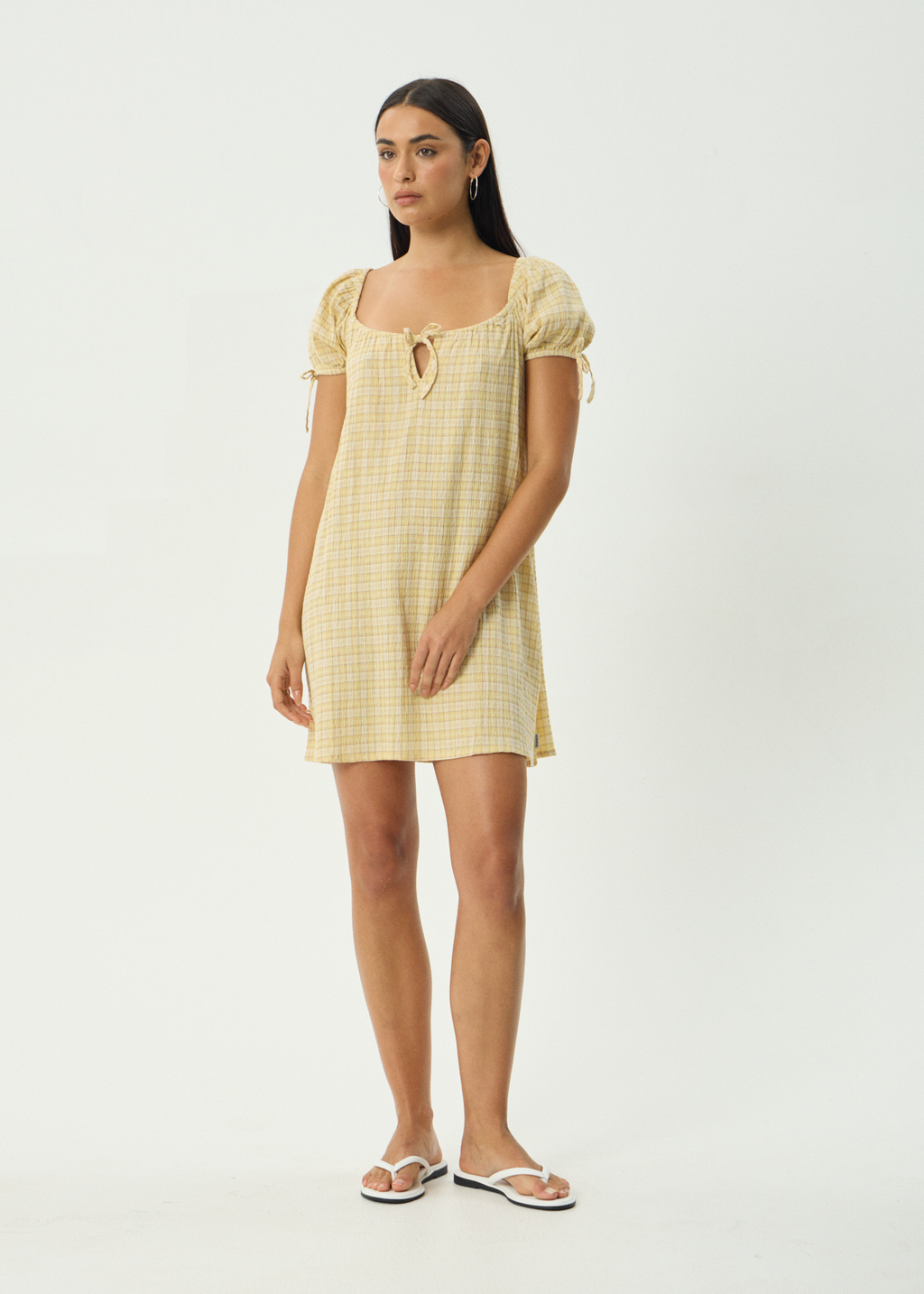 AFENDS Womens Sunday - Seersucker Mini Dress - Lemon Check