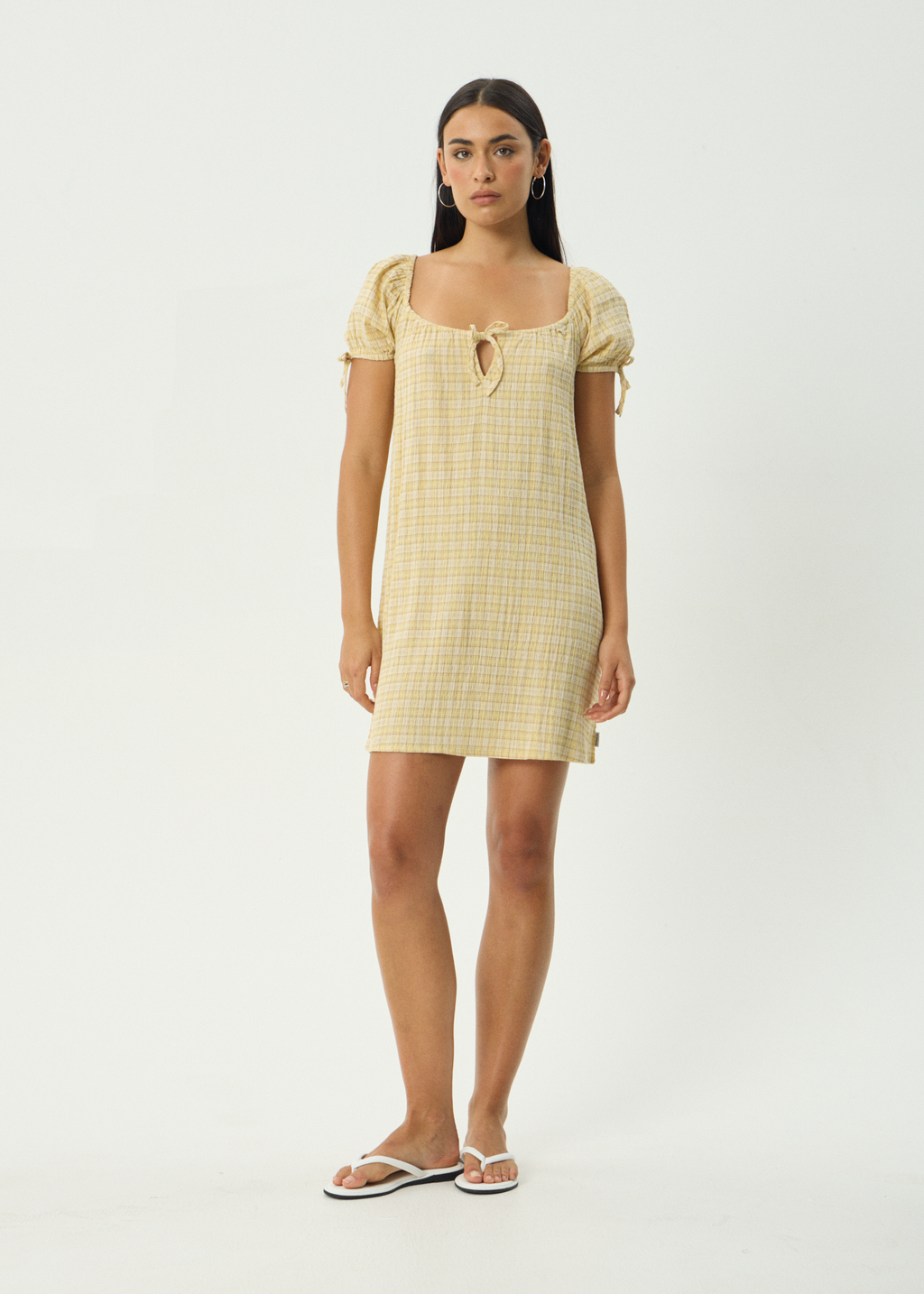 AFENDS Womens Sunday - Seersucker Mini Dress - Lemon Check