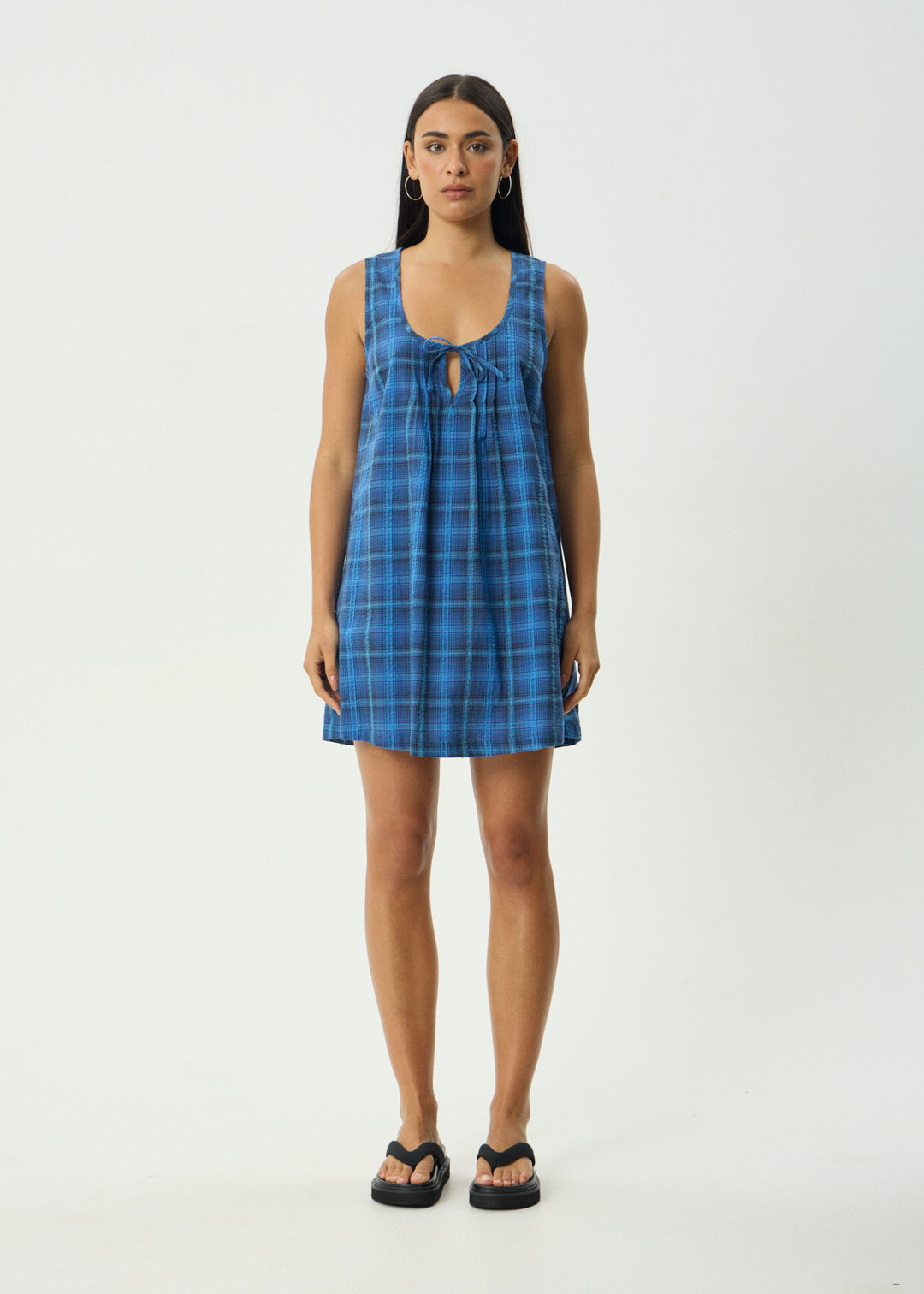 AFENDS Womens Camden - Seersucker Mini Dress - Marina Check