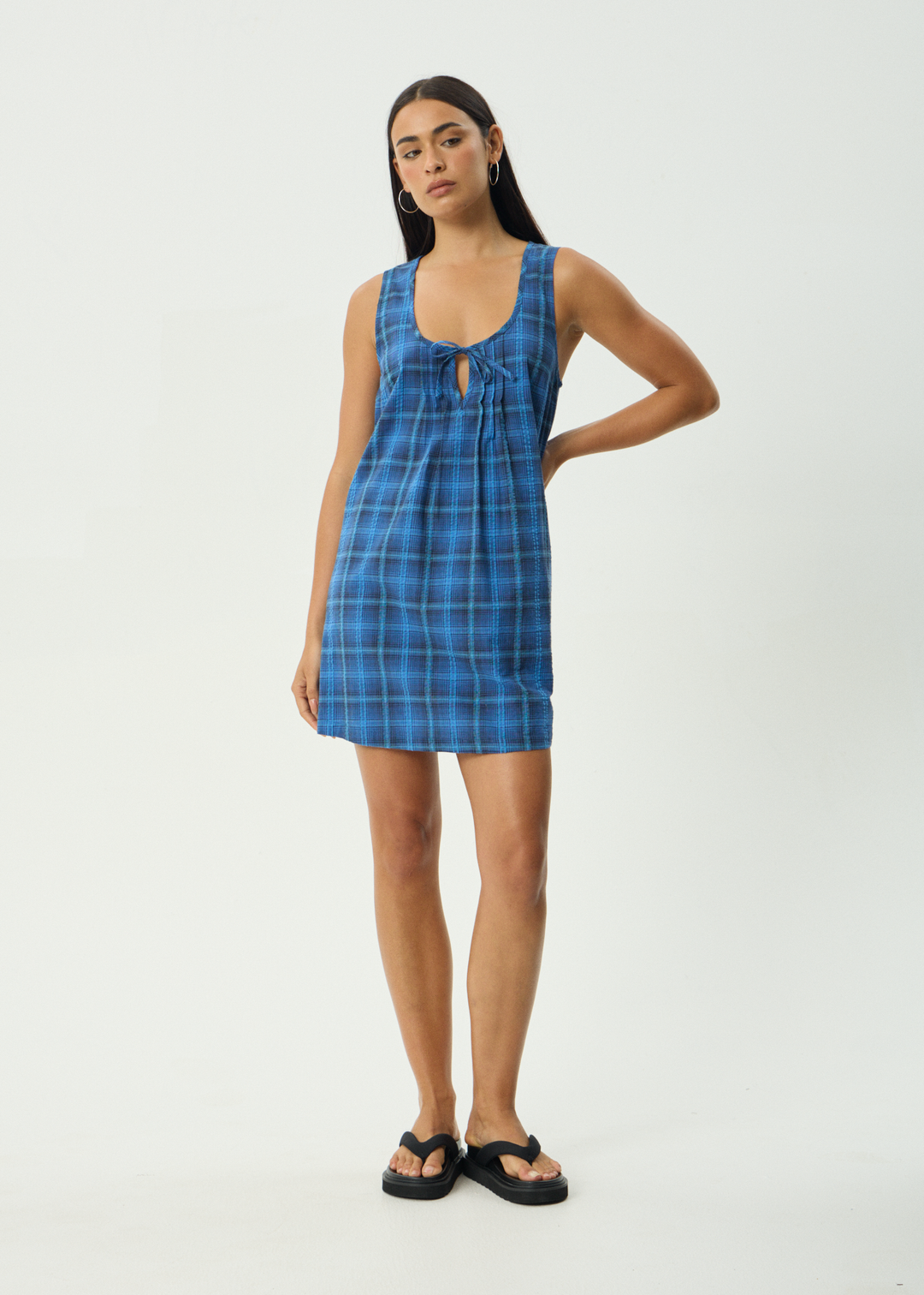 AFENDS Womens Camden - Seersucker Mini Dress - Marina Check