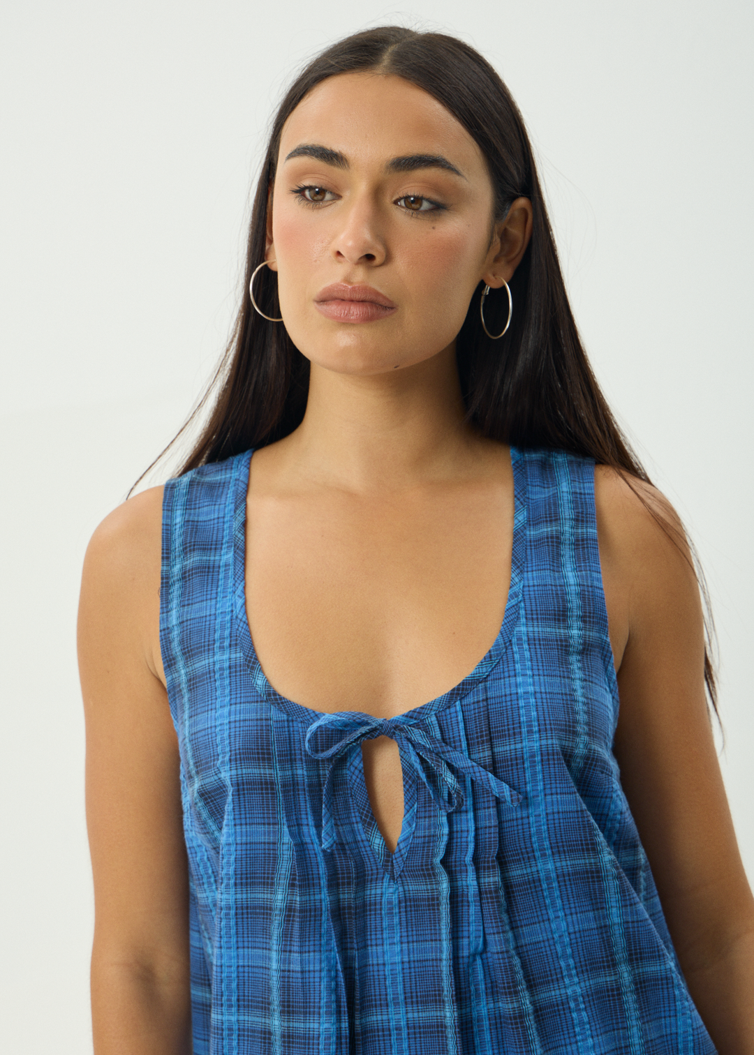 AFENDS Womens Camden - Seersucker Mini Dress - Marina Check