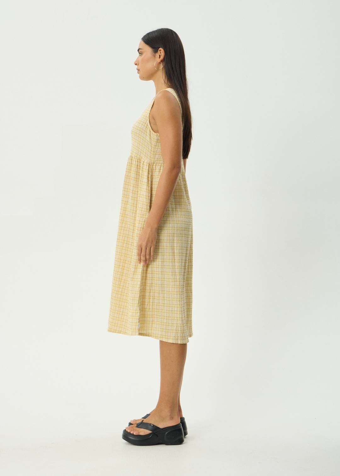 AFENDS Womens Sunday - Seersucker Check Midi Dress - Lemon Check