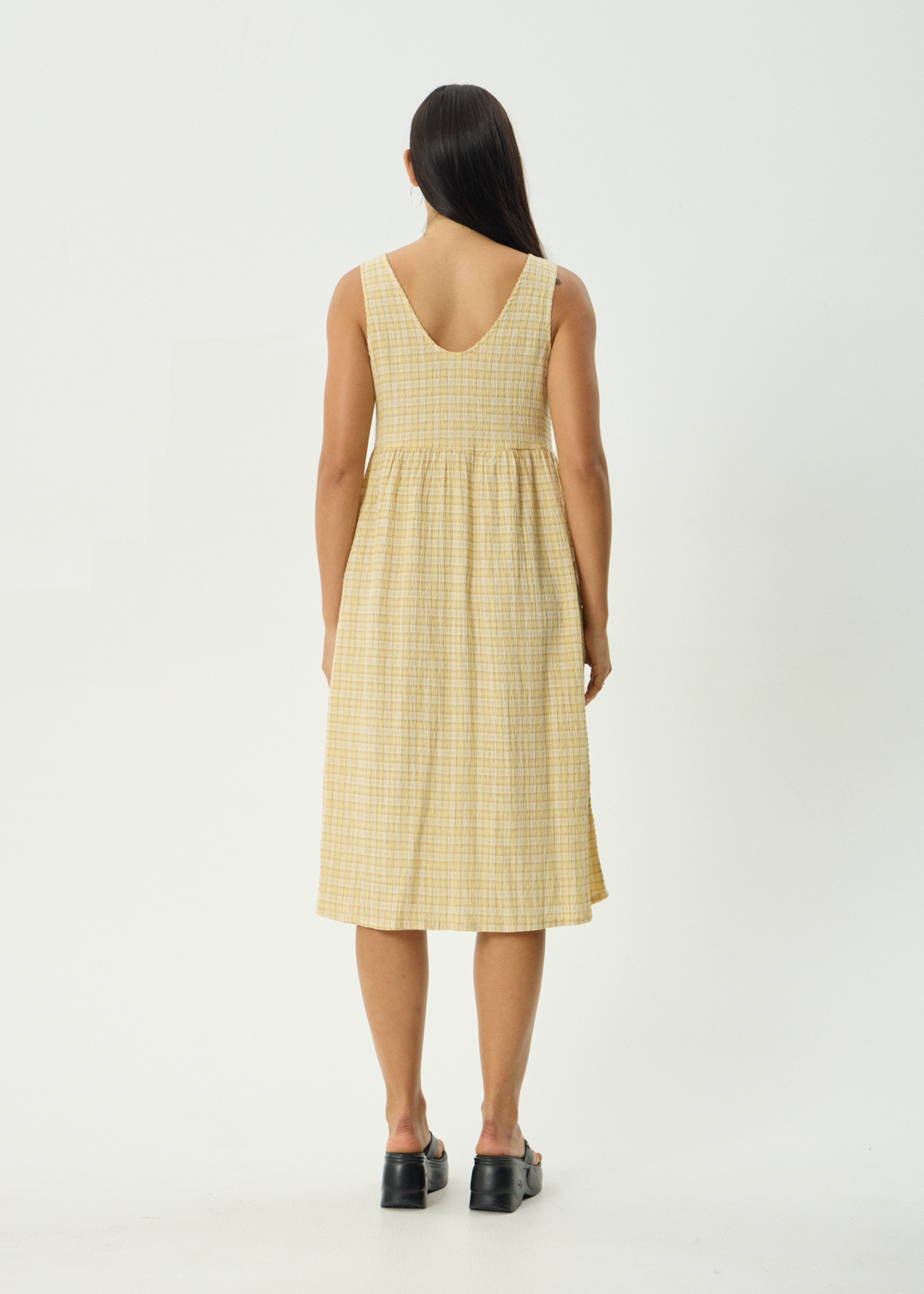 AFENDS Womens Sunday - Seersucker Check Midi Dress - Lemon Check