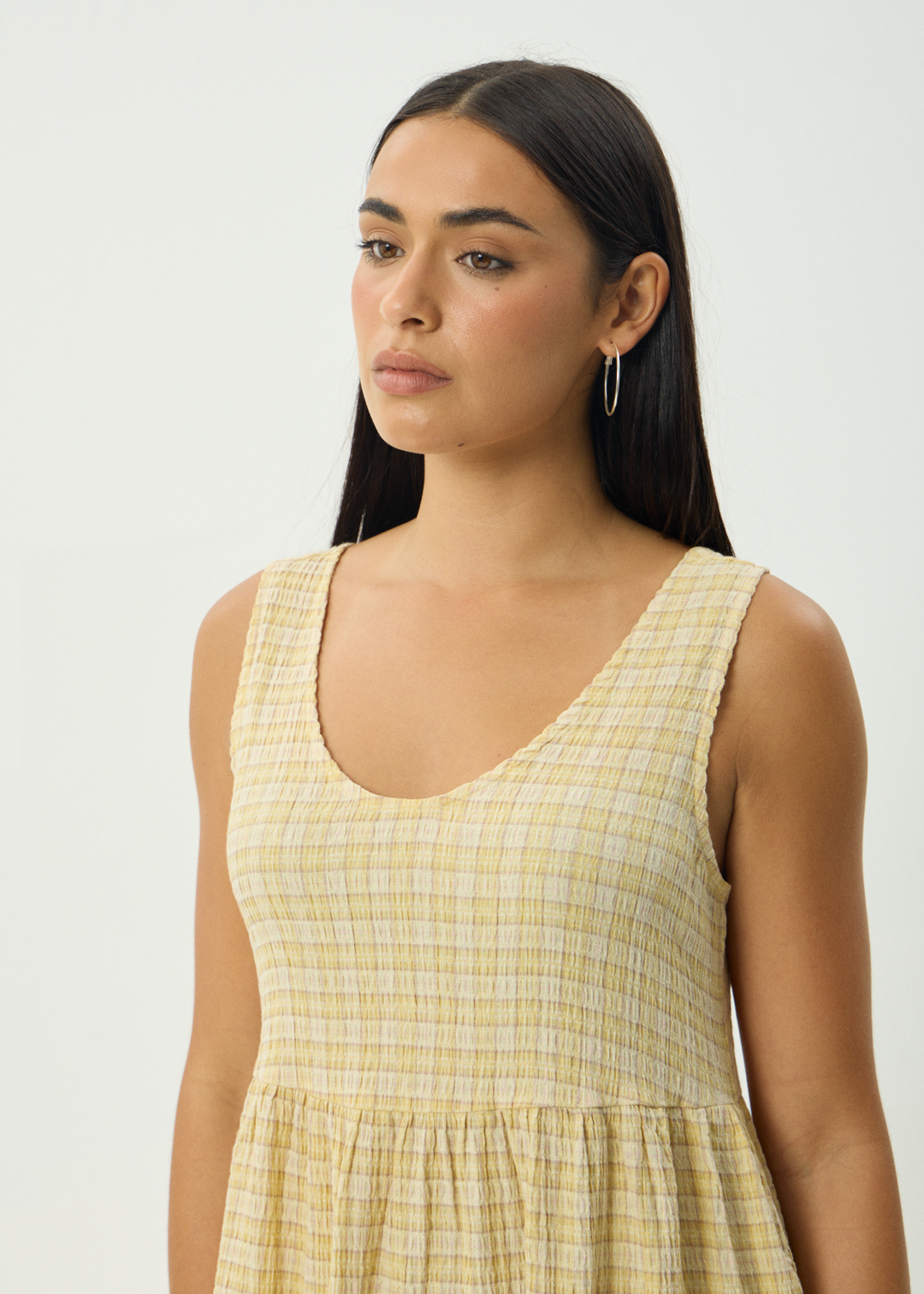 AFENDS Womens Sunday - Seersucker Check Midi Dress - Lemon Check