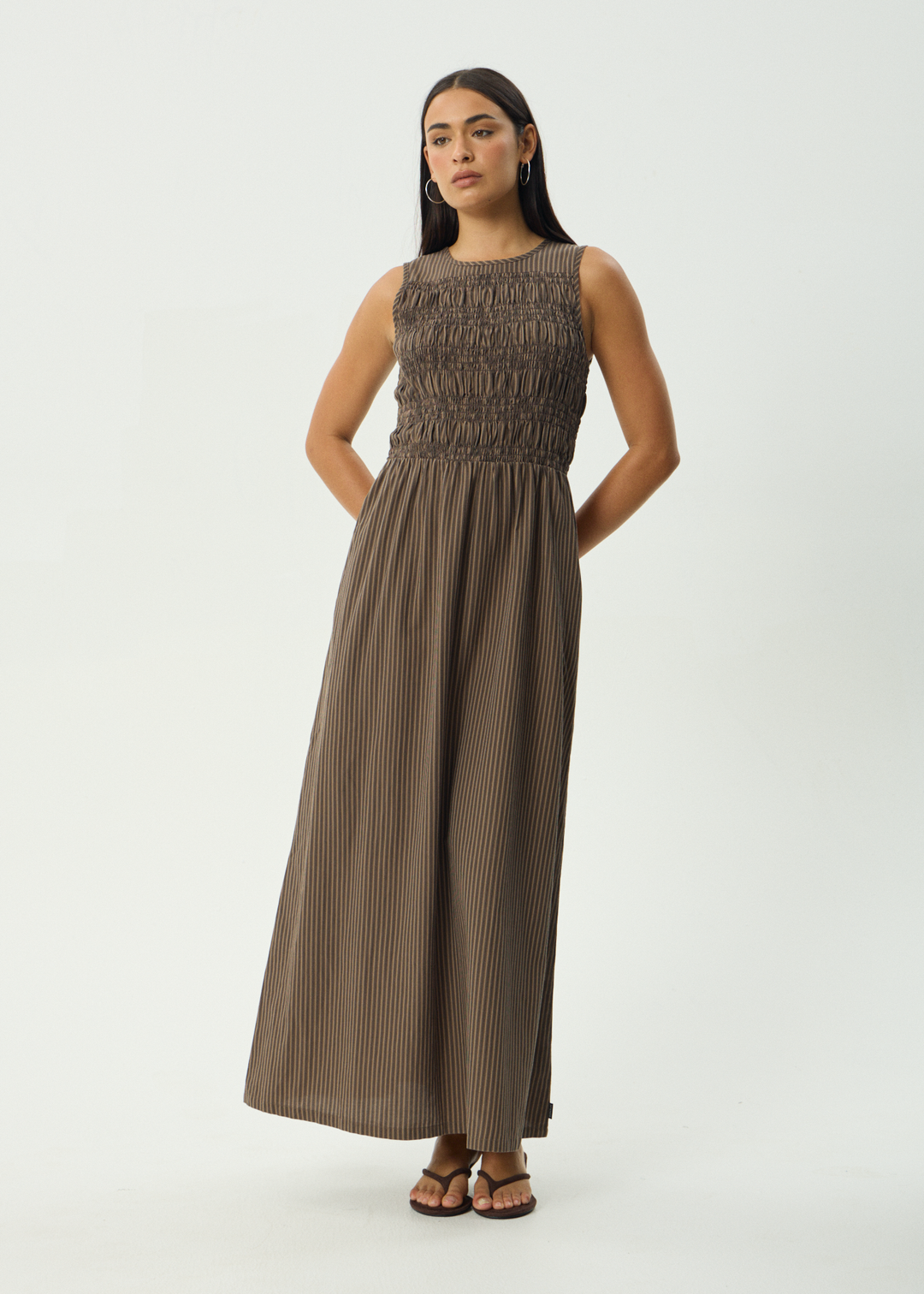 AFENDS Womens Cyrus - Maxi Dress - Coffee Stripe