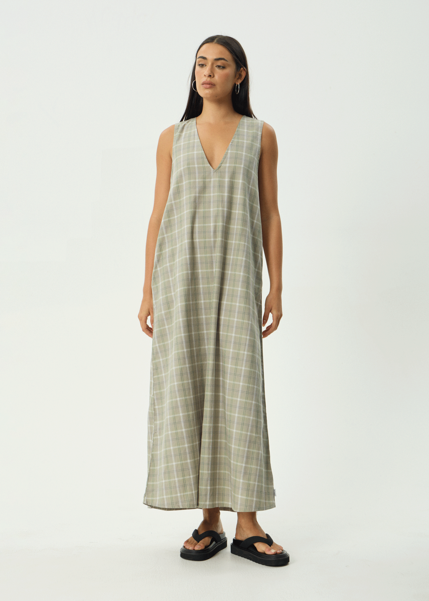 AFENDS Womens Tully - Seersucker Maxi Dress - Position Green Check AFENDS Womens Tully - Seersucker Maxi Dress - Position Green Check