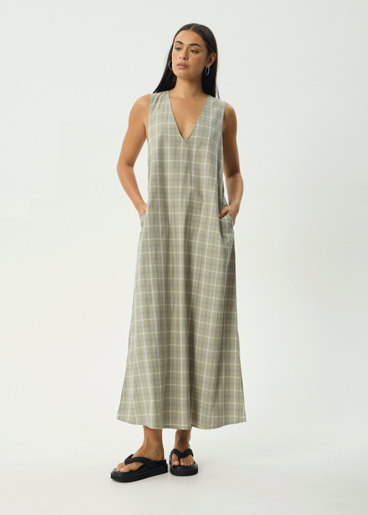 AFENDS Womens Scout - Maxi Dress - Olive Check, L AFENDS Womens Scout - Maxi Dress - Olive Check, L