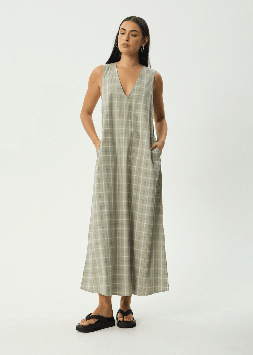 AFENDS Womens Scout - Maxi Dress - Olive Check
