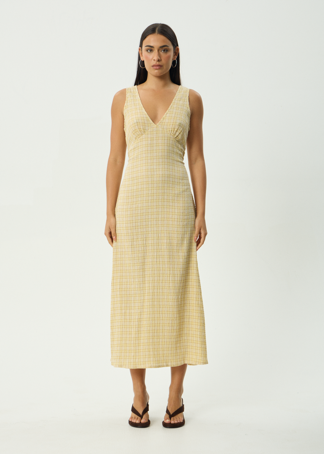 AFENDS Womens Sunday - Seersucker Check Maxi Dress - Lemon Check