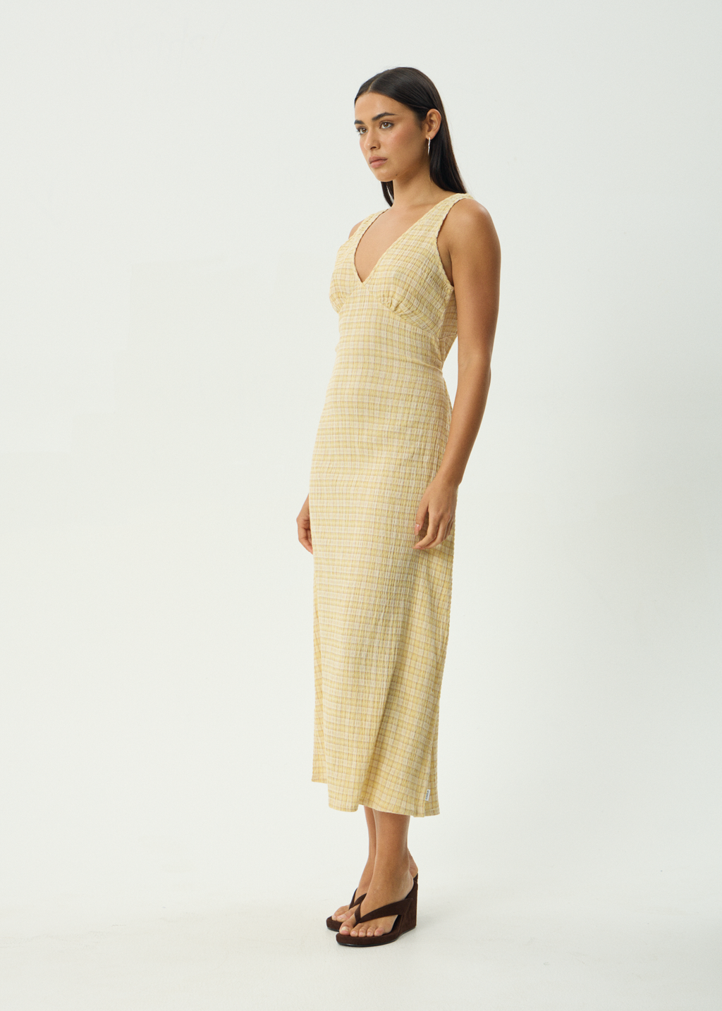 AFENDS Womens Sunday - Seersucker Check Maxi Dress - Lemon Check