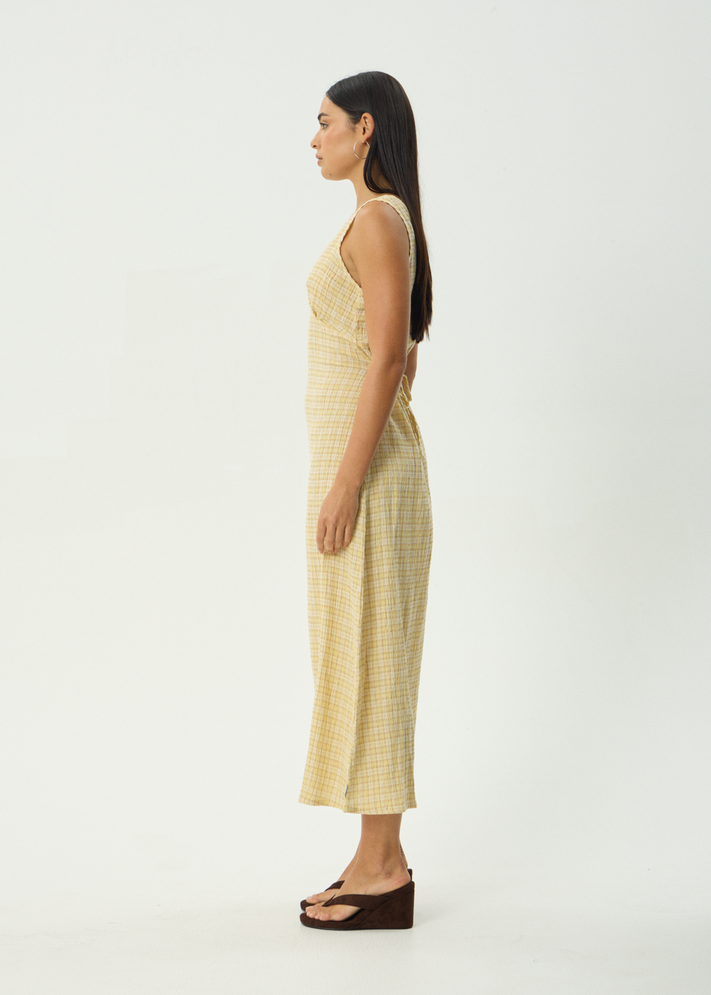 AFENDS Womens Sunday - Seersucker Check Maxi Dress - Lemon Check