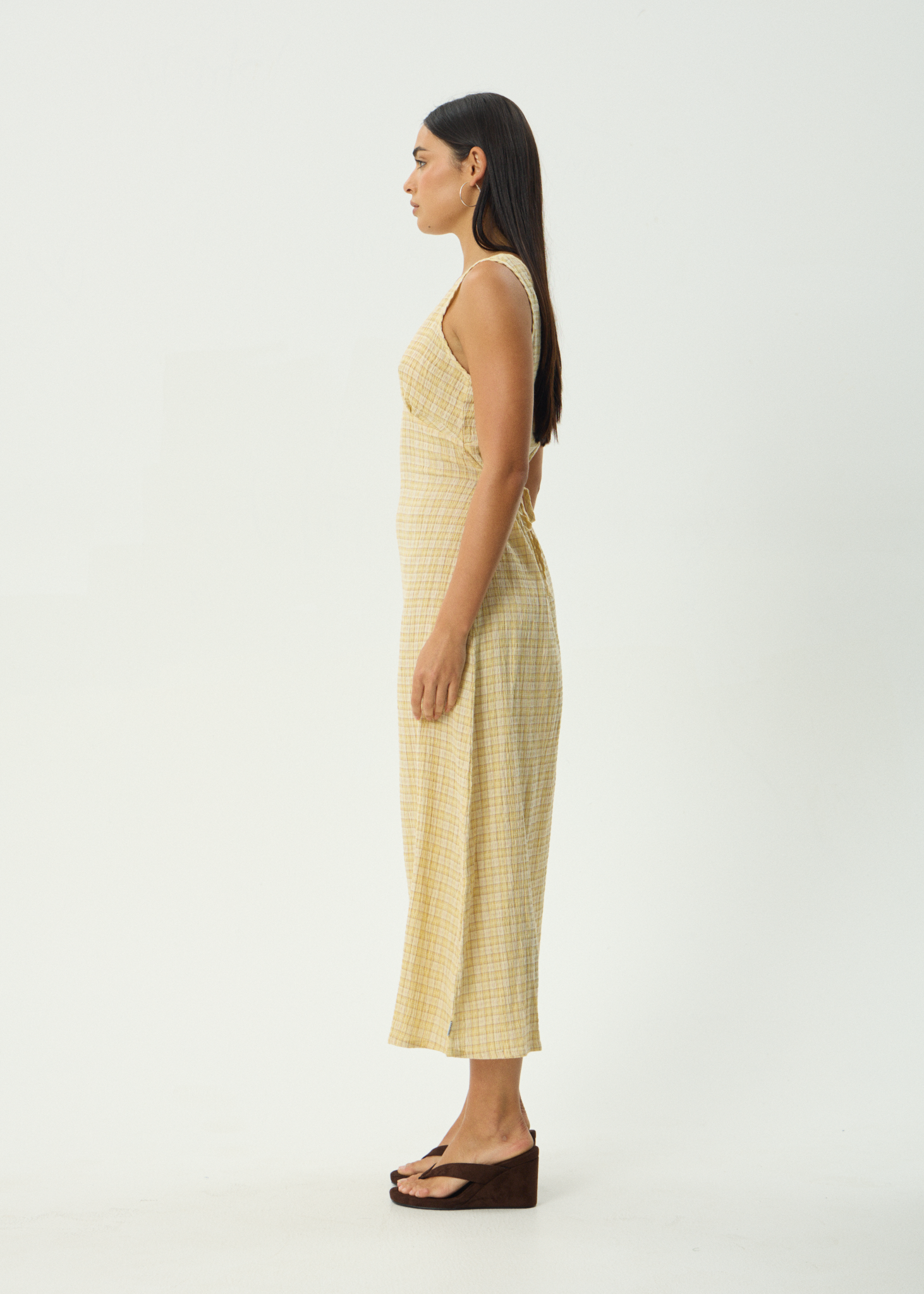 AFENDS Womens Sunday - Seersucker Check Maxi Dress - Lemon Check