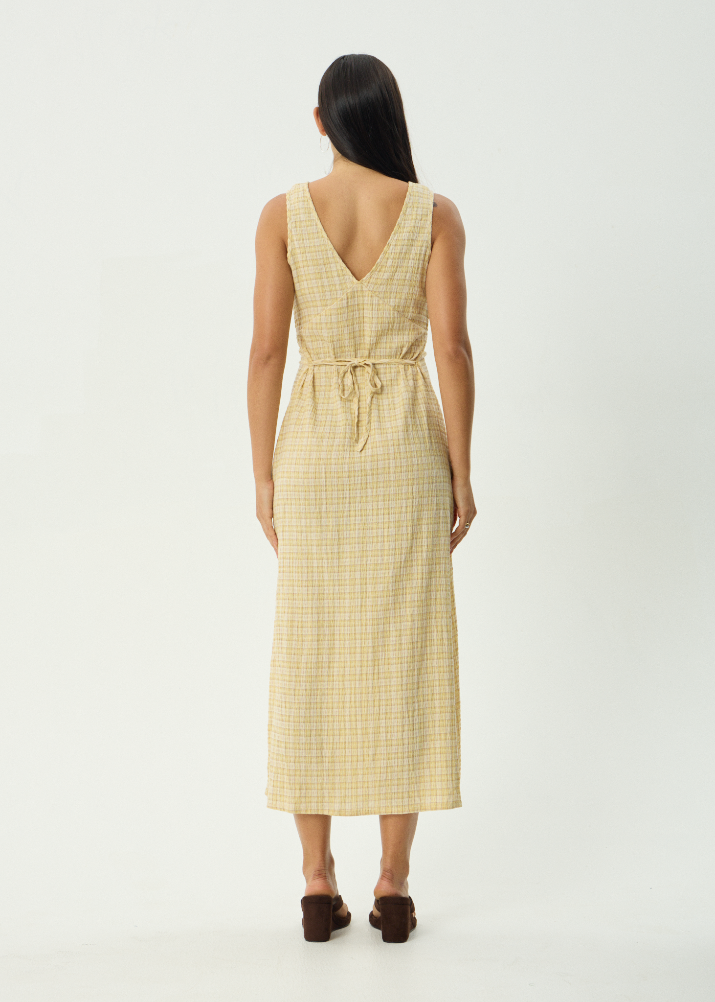AFENDS Womens Sunday - Seersucker Check Maxi Dress - Lemon Check