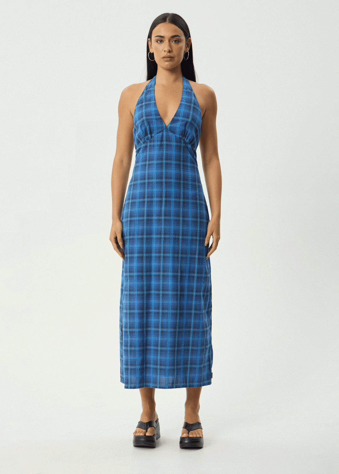 AFENDS Womens Camden - Seersucker Maxi Dress - Marina Check