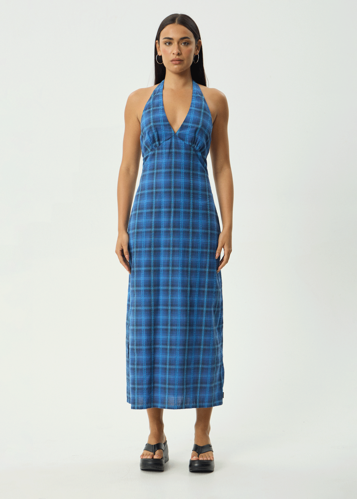 AFENDS Womens Camden - Seersucker Maxi Dress - Marina Check