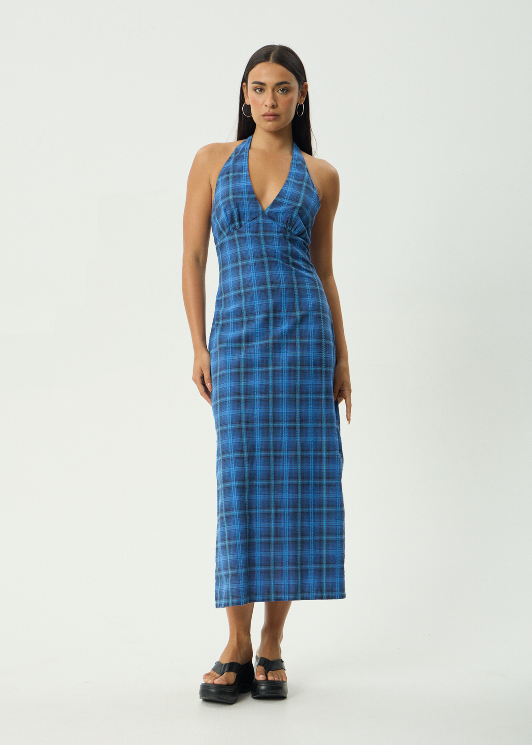 AFENDS Womens Camden - Seersucker Maxi Dress - Marina Check