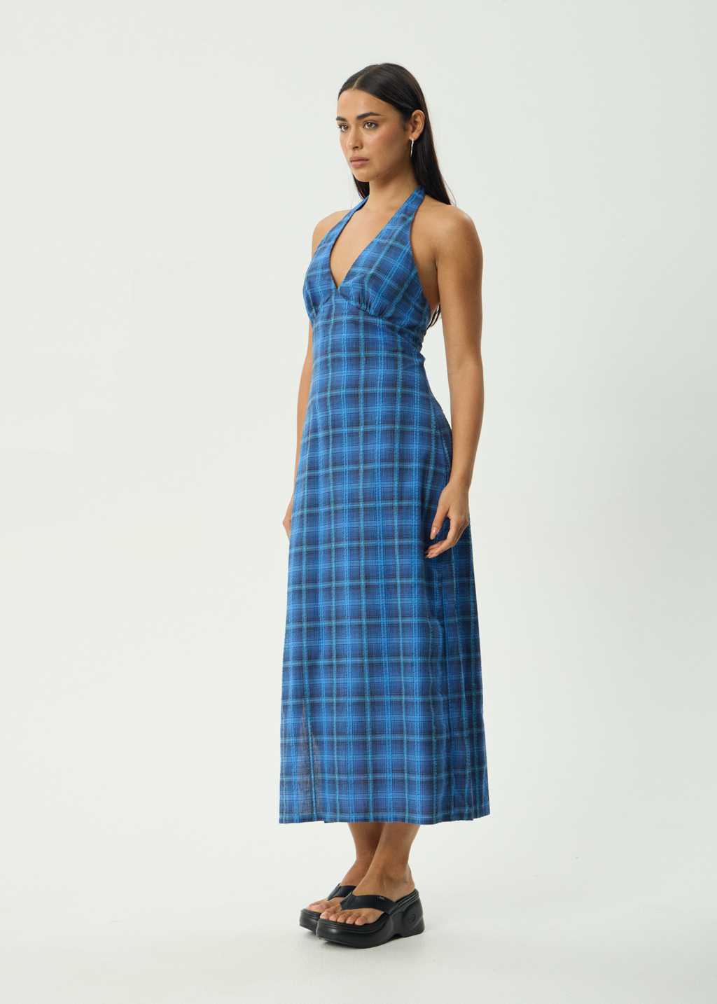 AFENDS Womens Camden - Seersucker Maxi Dress - Marina Check