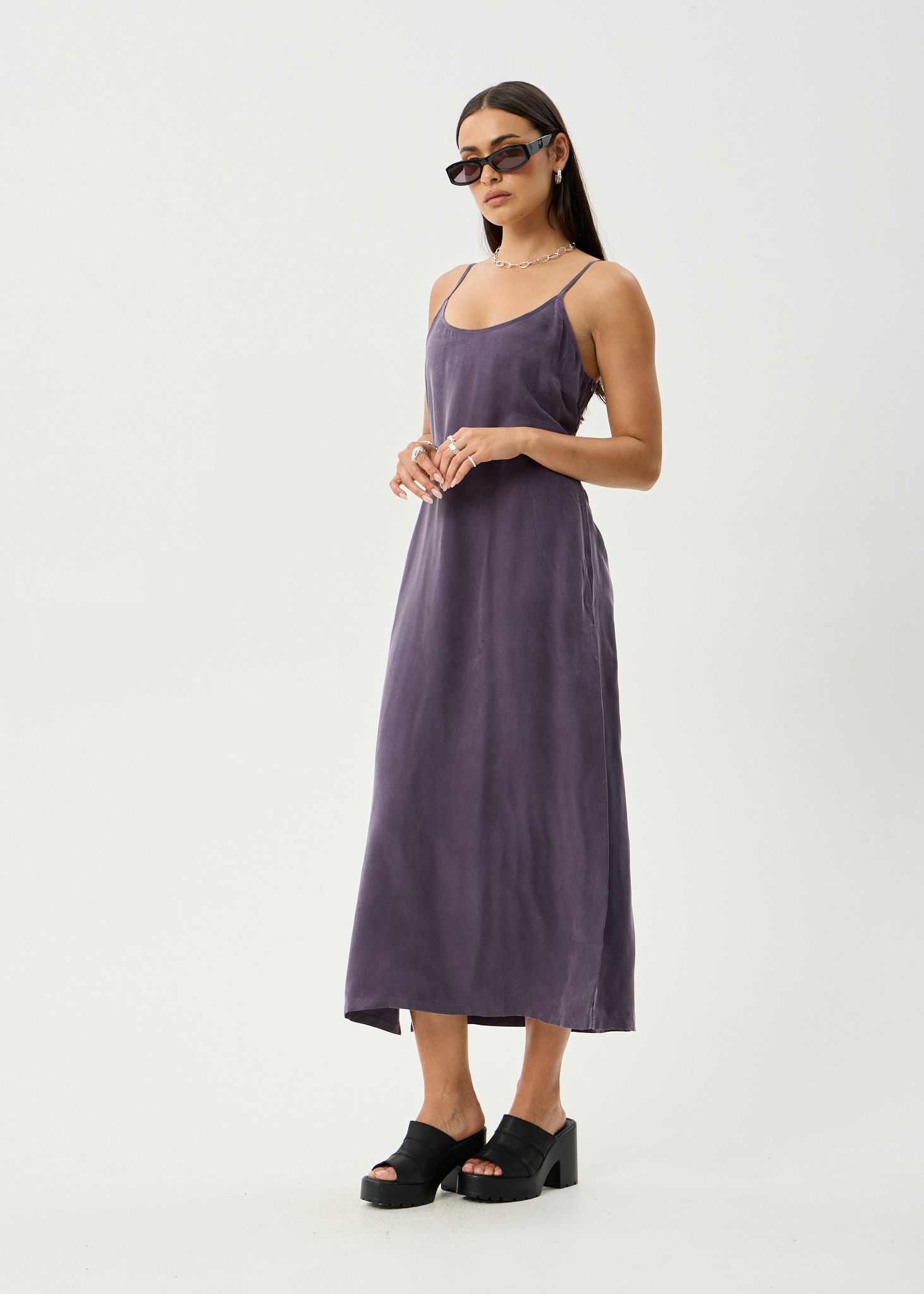 AFENDS Womens Valley - Cupro Midi Dress - Aubergine