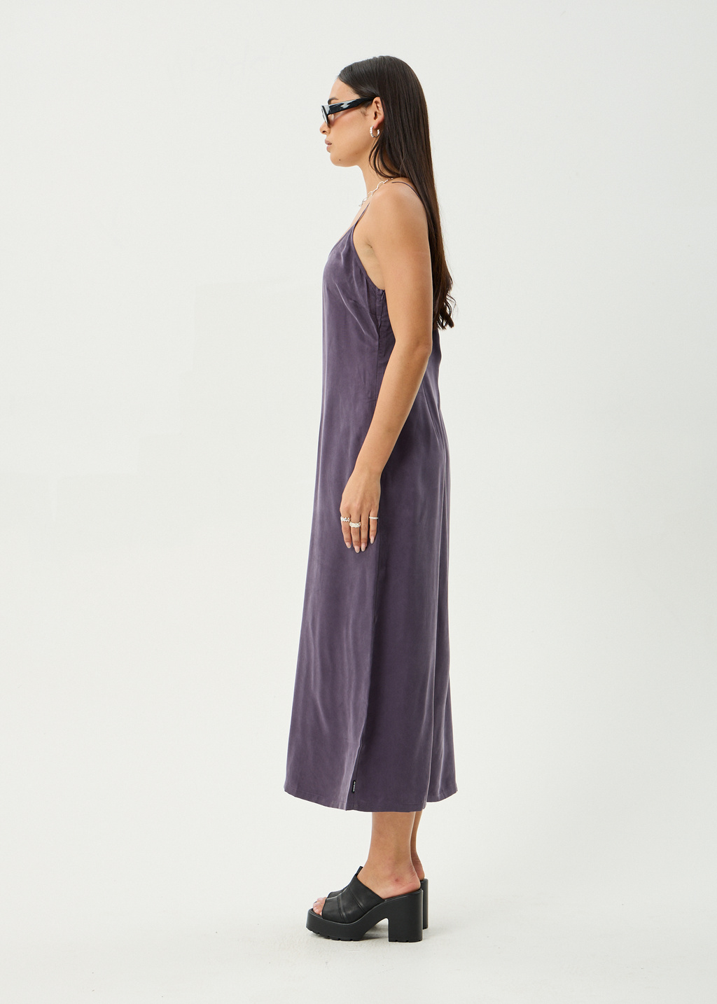 AFENDS Womens Valley - Cupro Midi Dress - Aubergine