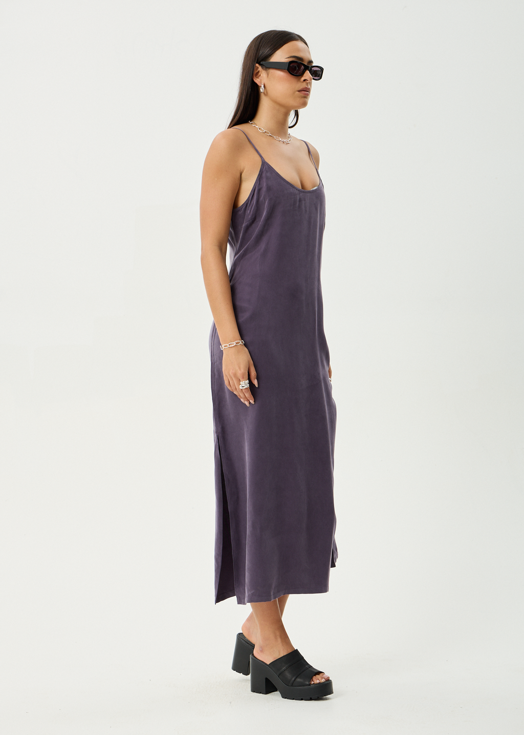 AFENDS Womens Valley - Cupro Midi Dress - Aubergine