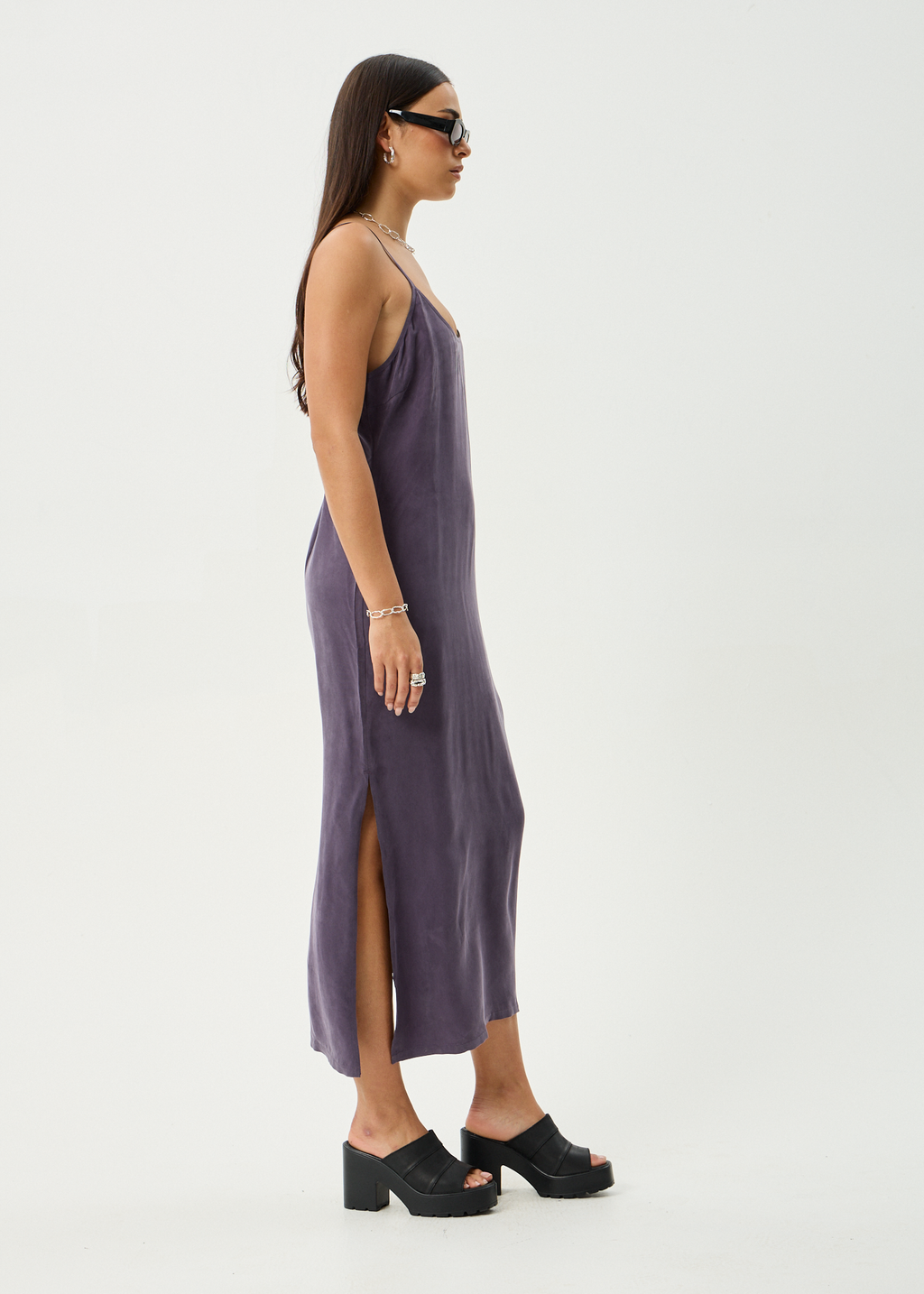AFENDS Womens Valley - Cupro Midi Dress - Aubergine