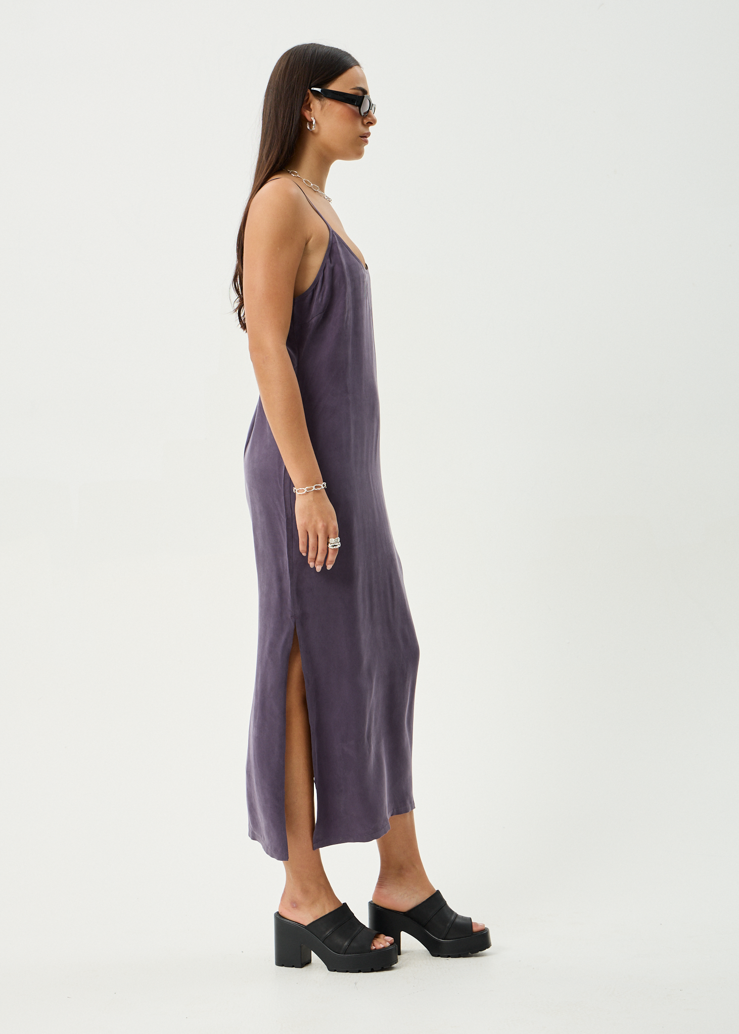 AFENDS Womens Valley - Cupro Midi Dress - Aubergine