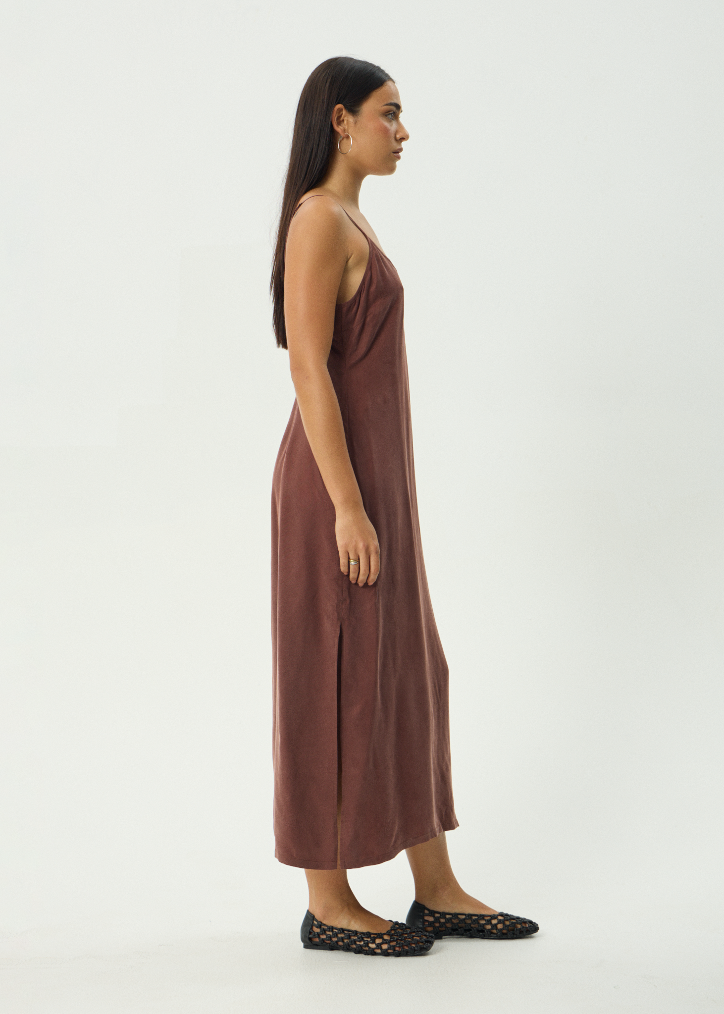 AFENDS Womens Valley - Cupro Midi Dress - Hazelnut