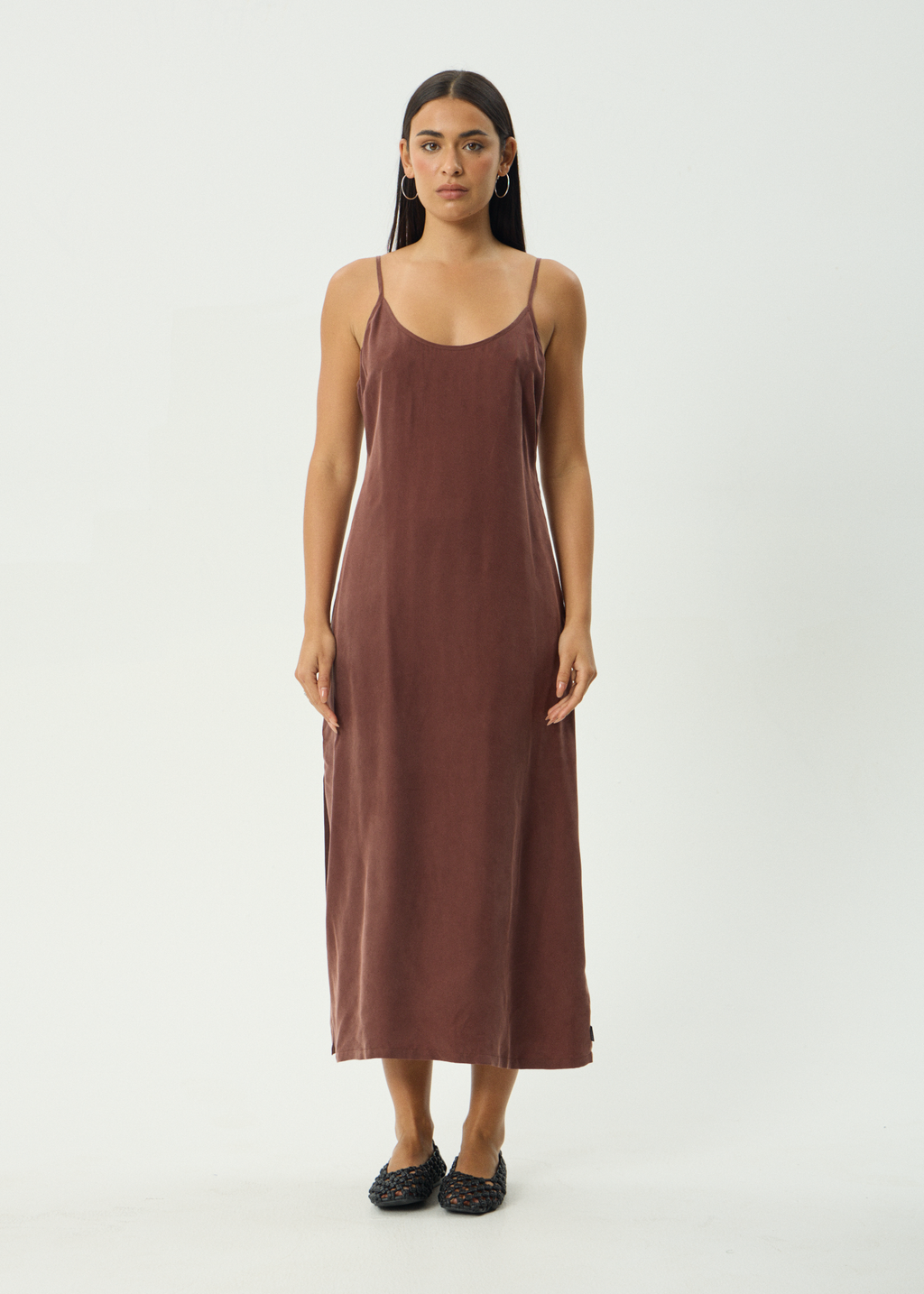 AFENDS Womens Valley - Cupro Midi Dress - Hazelnut