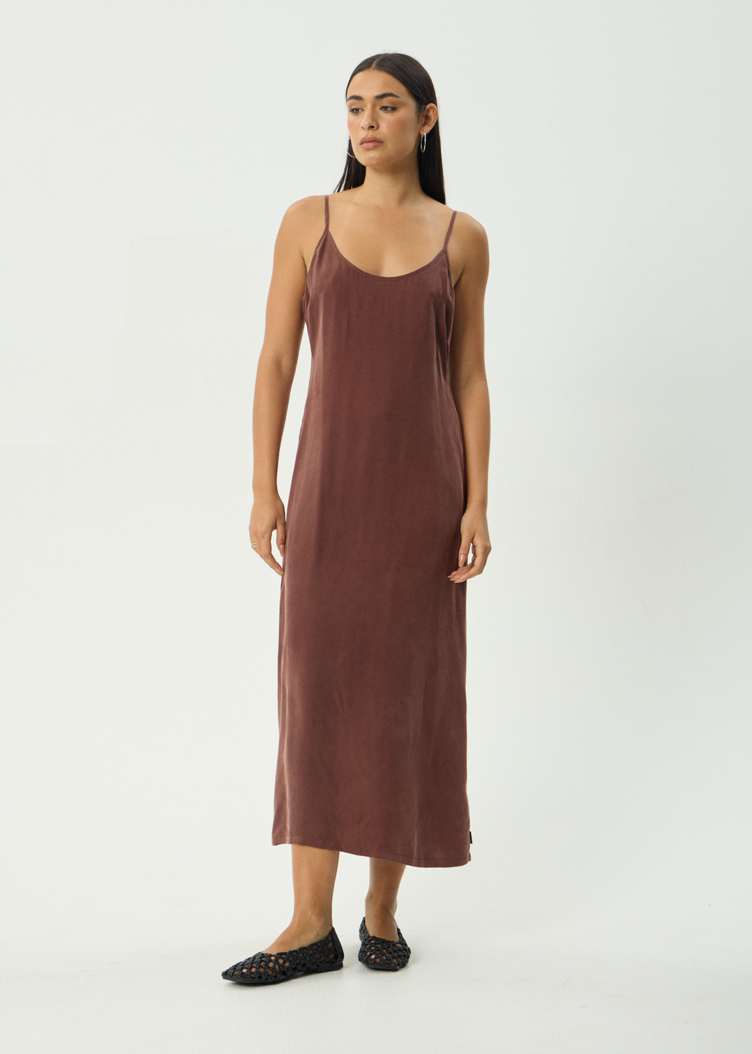 AFENDS Womens Valley - Cupro Midi Dress - Hazelnut