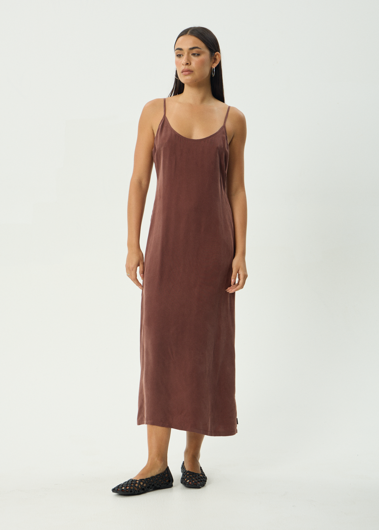 AFENDS Womens Valley - Cupro Midi Dress - Hazelnut