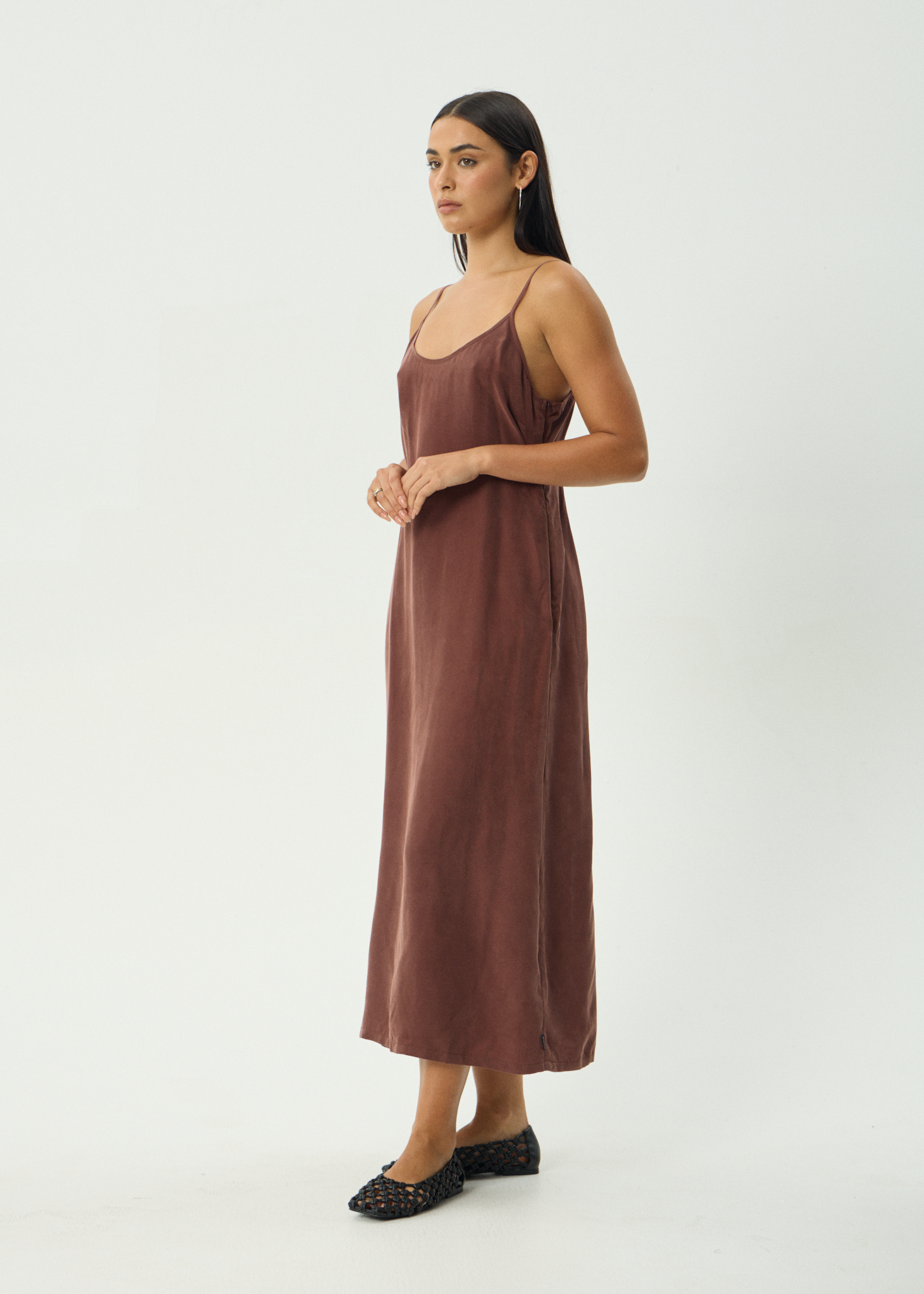 AFENDS Womens Valley - Cupro Midi Dress - Hazelnut