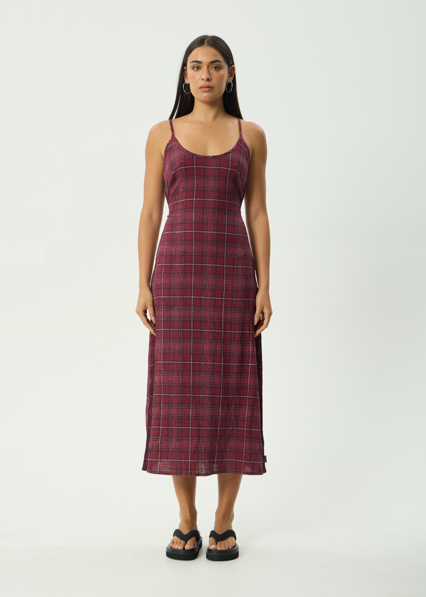 AFENDS Womens Rumi - Seersucker Midi Dress - Port Check