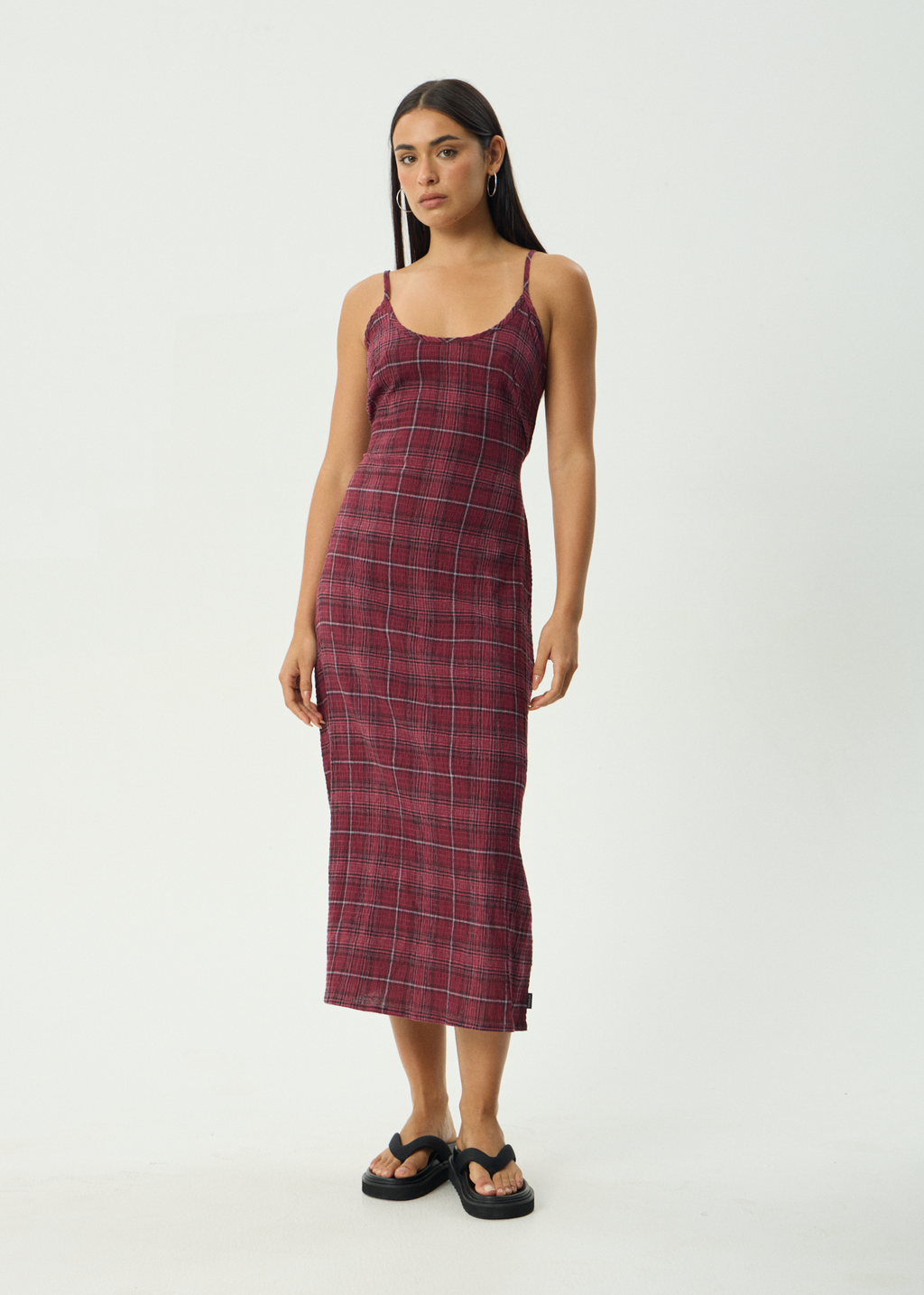 AFENDS Womens Rumi - Seersucker Midi Dress - Port Check