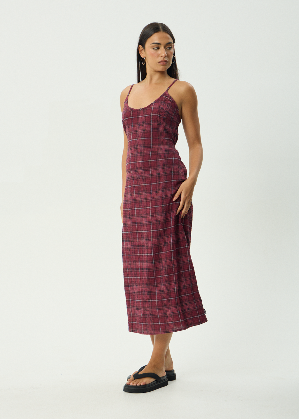 AFENDS Womens Rumi - Seersucker Midi Dress - Port Check