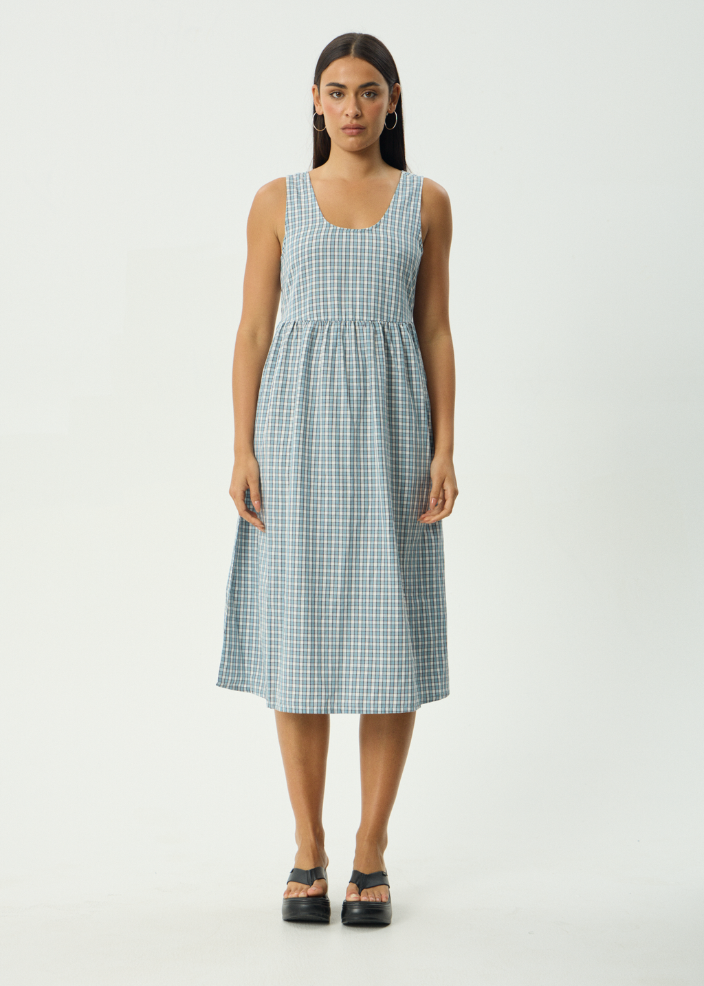 AFENDS Womens Evans - Check Midi Dress - Overcast Check