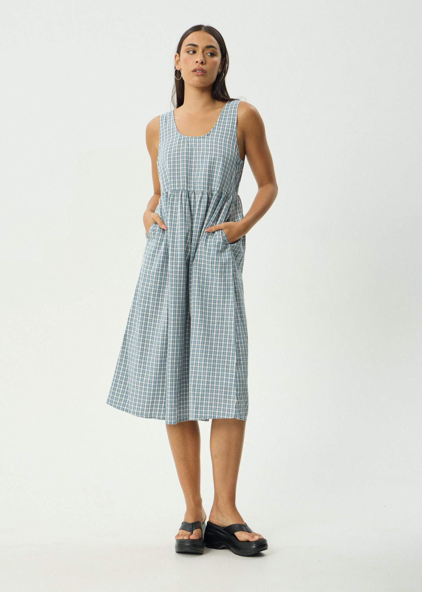 AFENDS Womens Evans - Check Midi Dress - Overcast Check