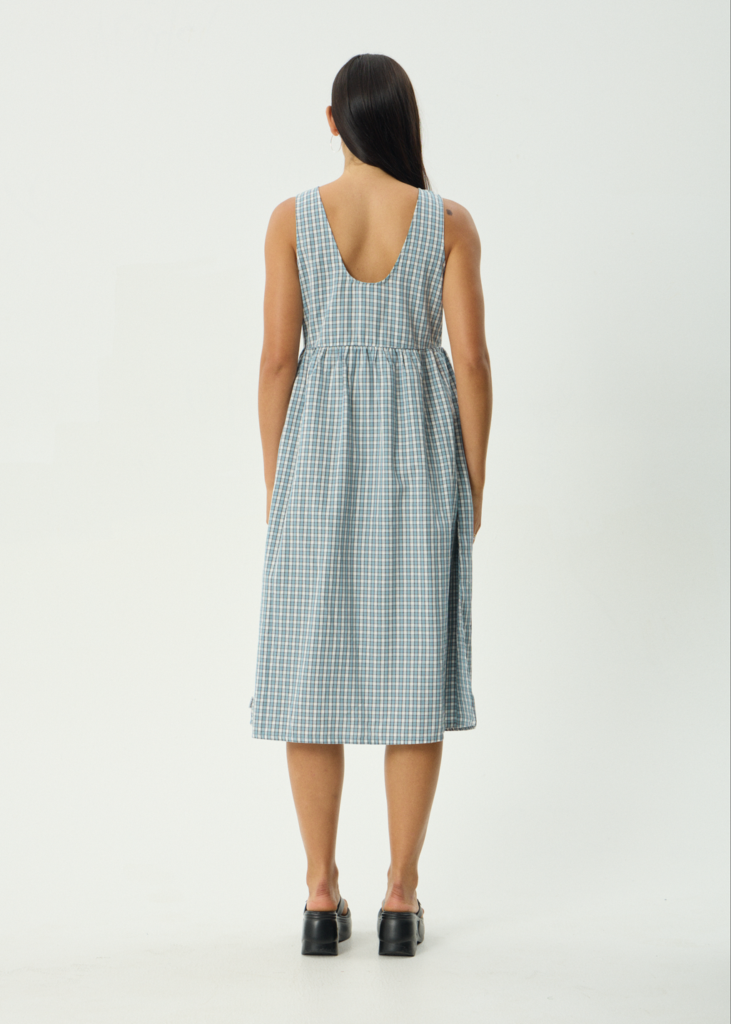 AFENDS Womens Evans - Check Midi Dress - Overcast Check