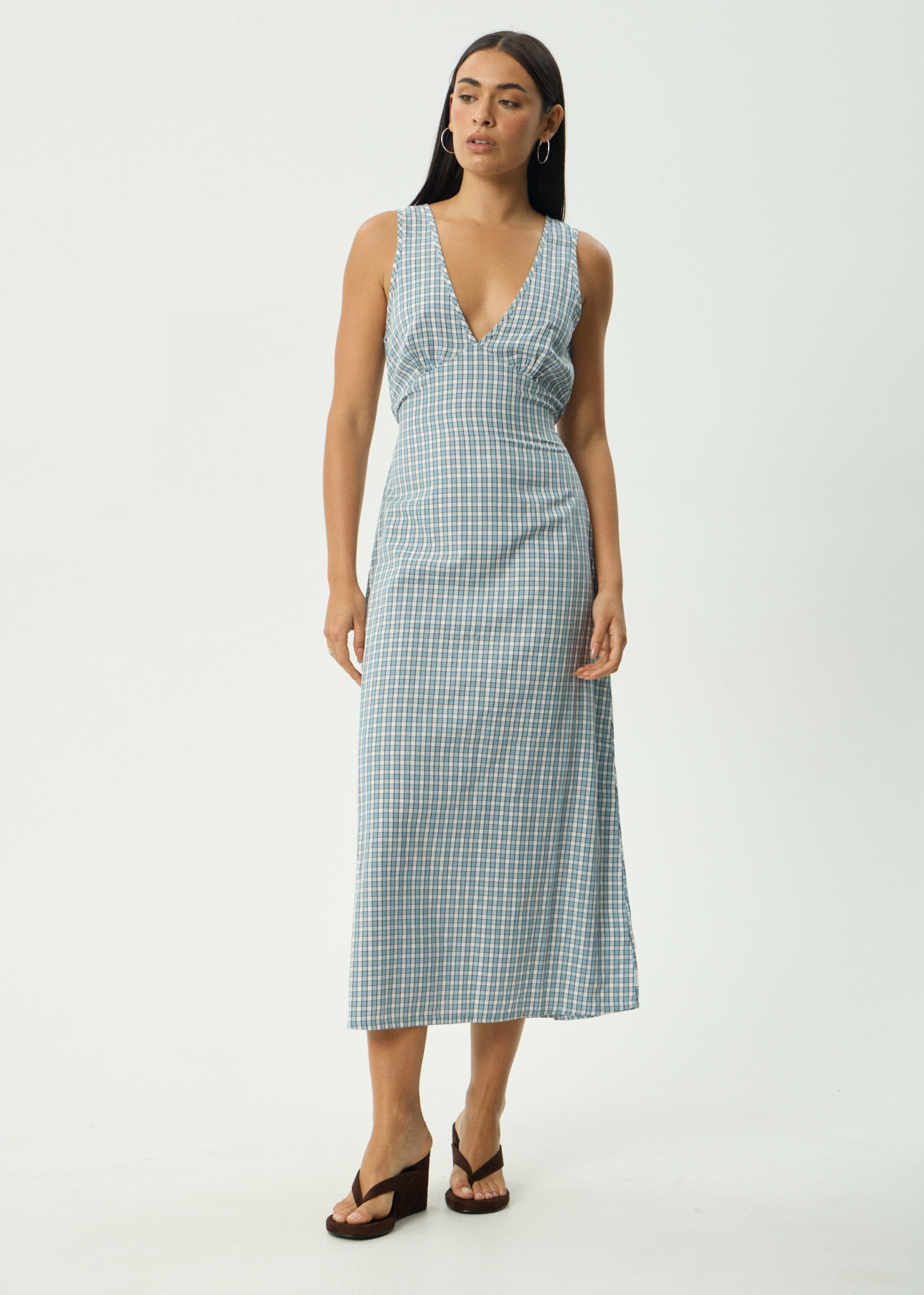 AFENDS Womens Evans - Check Maxi Dress - Overcast Check